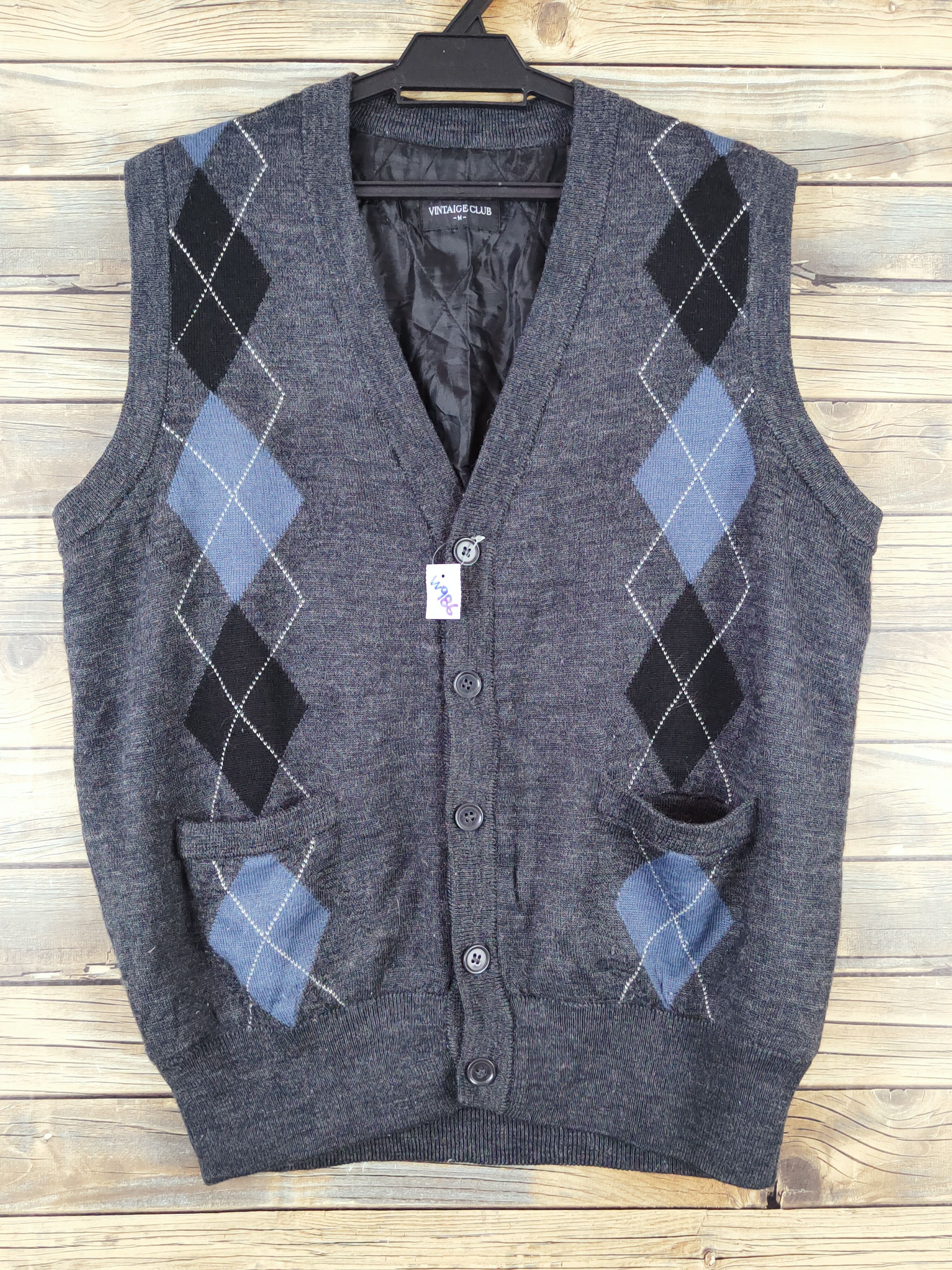 Vintage Club Black Knitwear Button Up Vests #W986