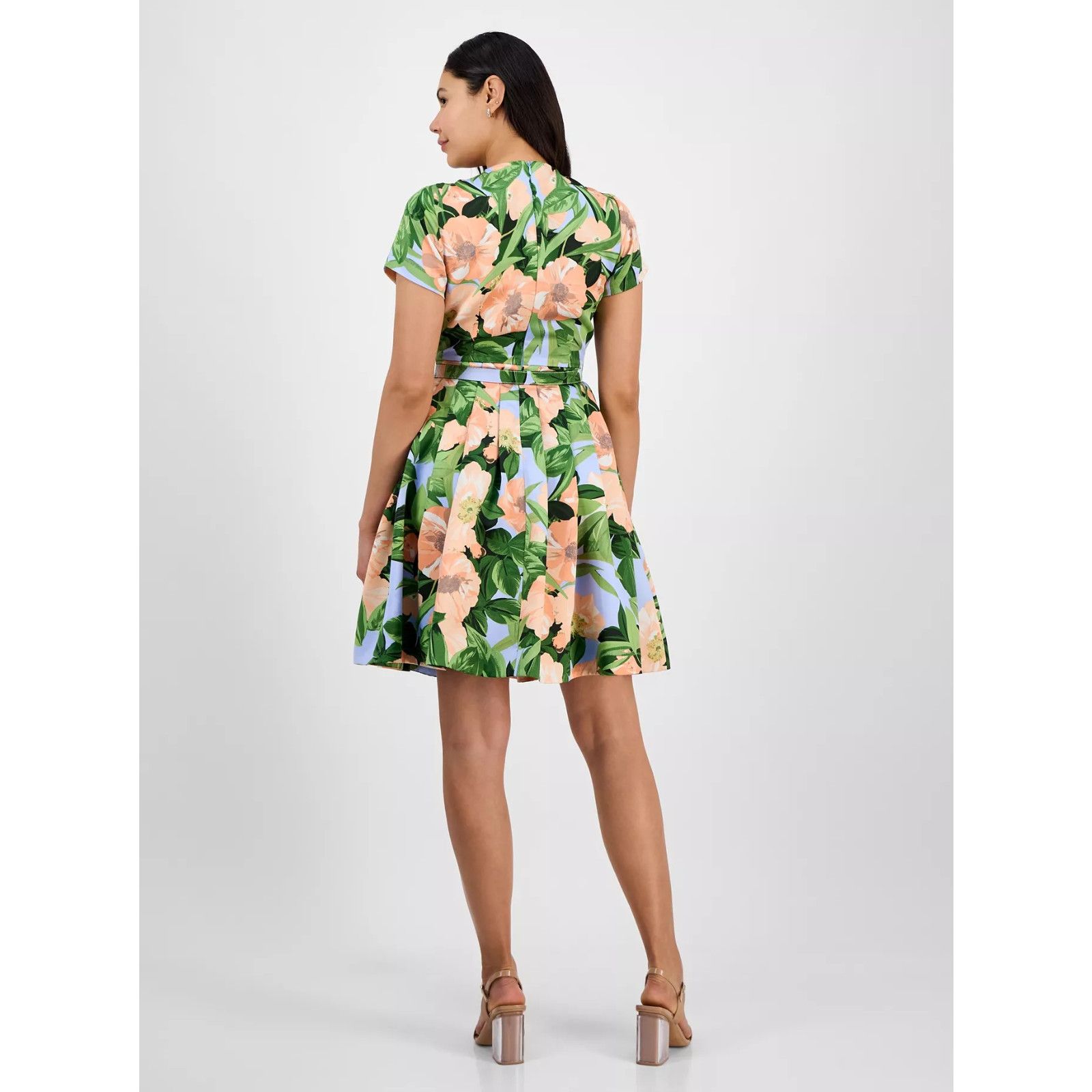 Other Tahari ASL Fit Flare Pleated Dress Peach Magnolia Floral Size XL / US 12-14 / IT 48-50 - 5 Thumbnail