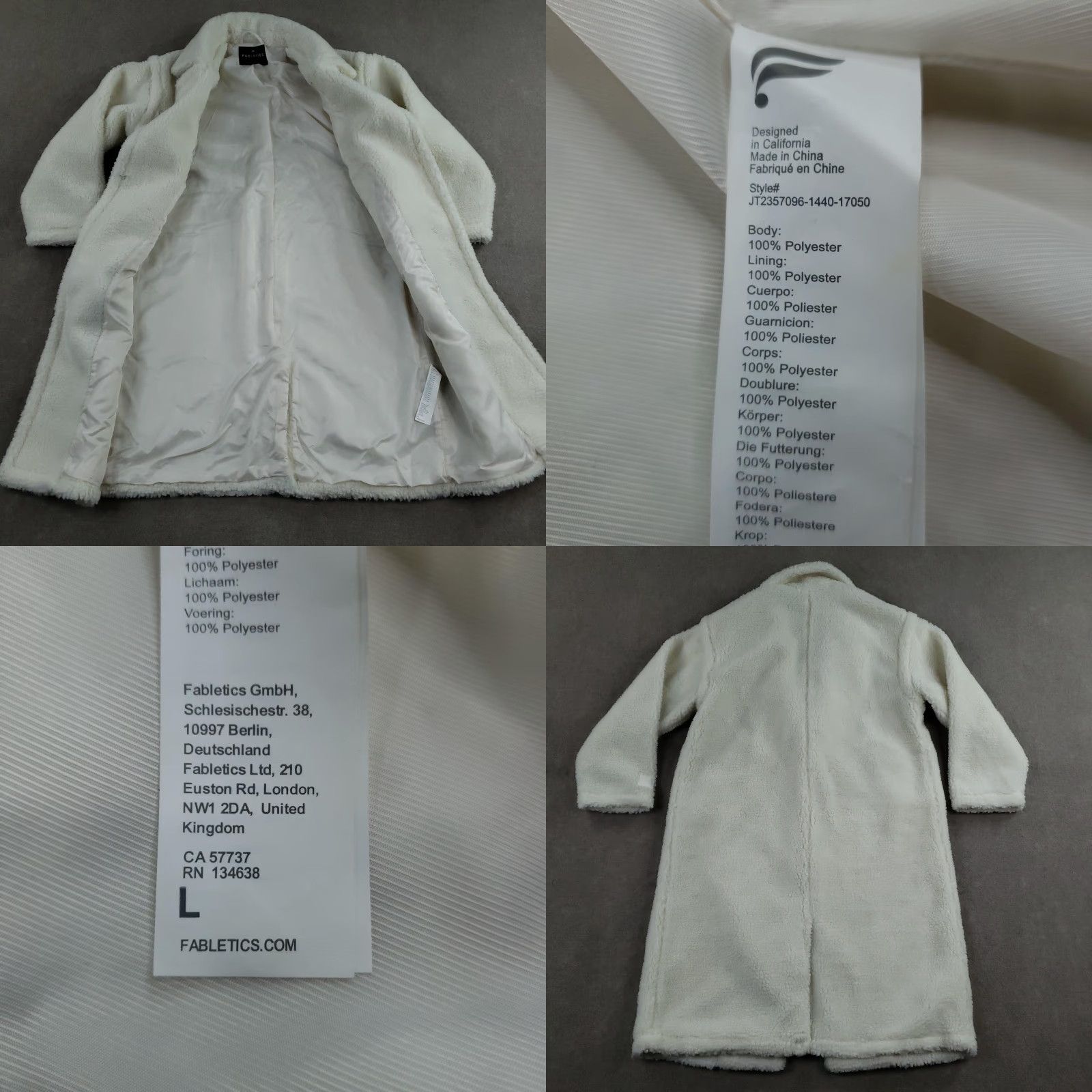 Fabletics Fabletics Coat Womens Large White Long Sherpa Teddy Fleece Lined Jacket Size L / US 10 / IT 46 - 8 Thumbnail