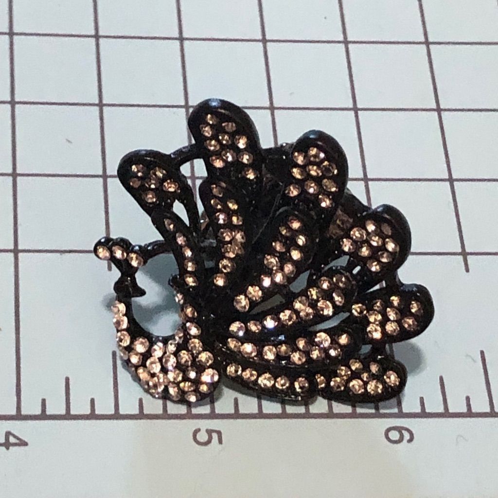 Vintage Rhinestone Peacock Ring Black Silver Fashion Stretch Band Size ONE SIZE - 4 Thumbnail