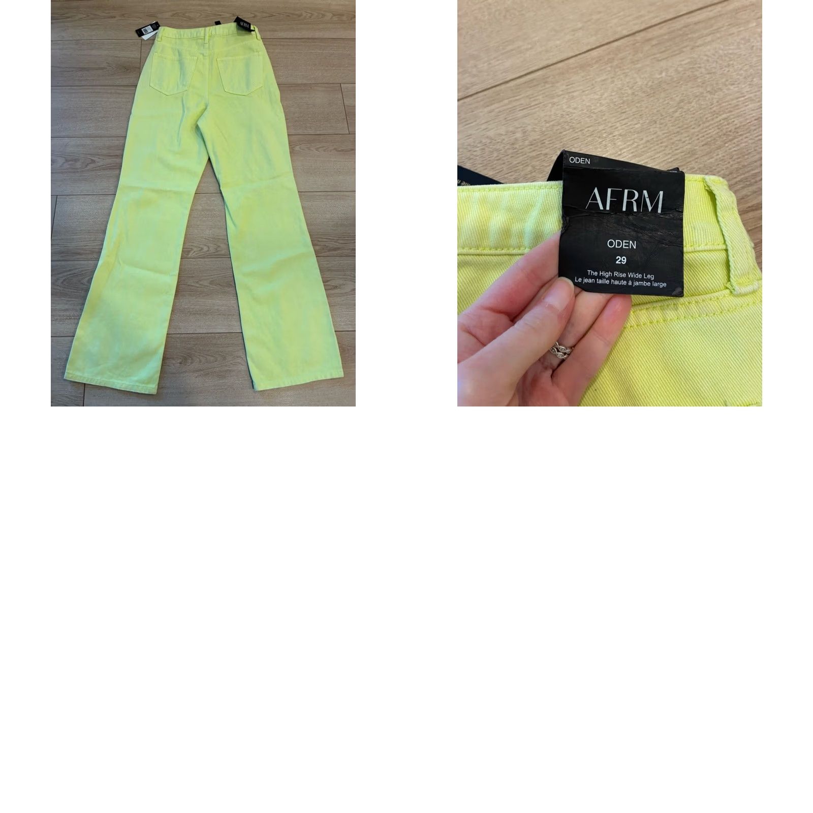 Vintage NWT AFRM Women’s Oden High Rise Wide Leg Distressed Jean Neon Yellow Size 29 Size 29" - 8 Thumbnail