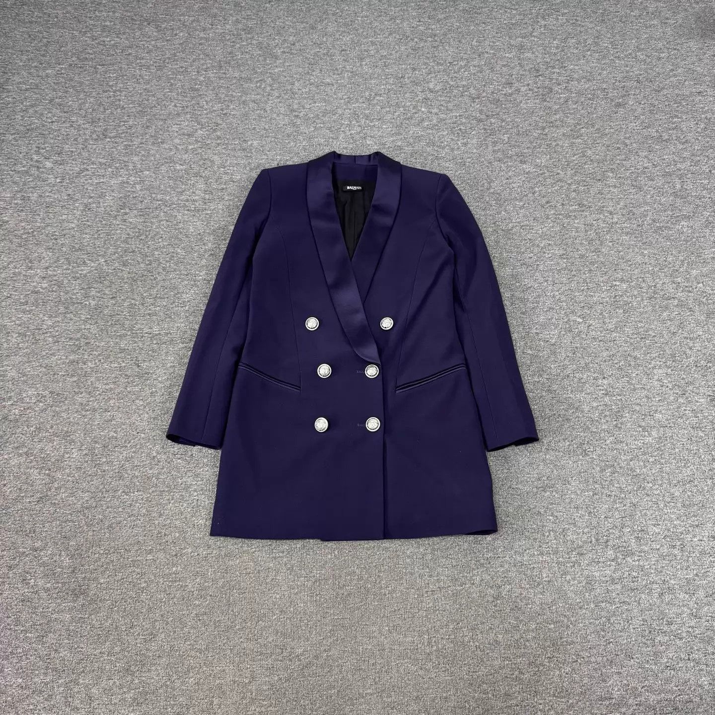 Balmain Balmain Deep Purple Satin Shawl Collar DB Dress Size XS / US 0-2 / IT 36-38 - 1 Thumbnail