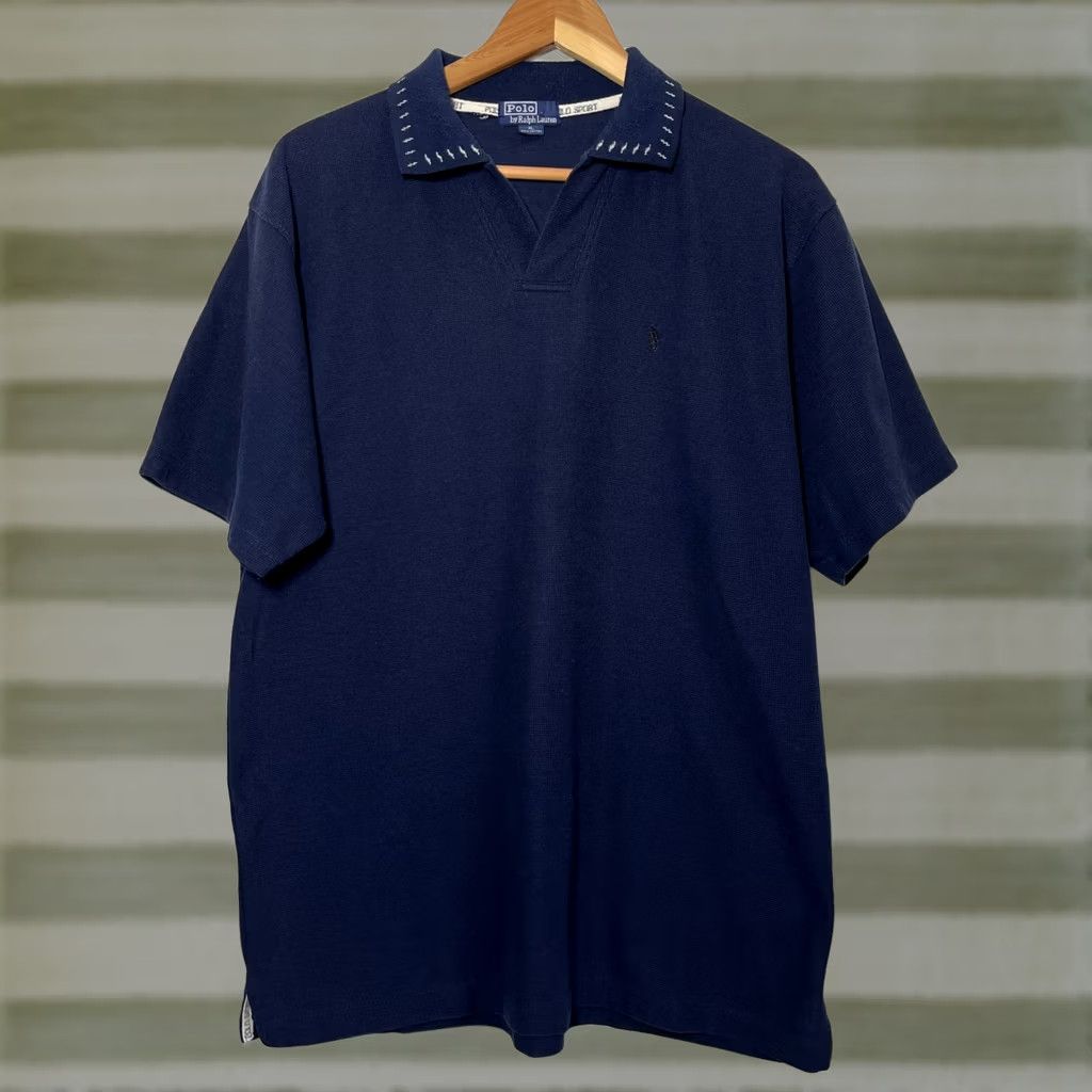 Polo Ralph Lauren Polo Ralph Lauren Polo Shirt Mens Vintage 90s V-Neck Navy XL 100% Cotton Short Sleeve Logo Pullover Made in USA Size US XL / EU 56 / 4 - 1 Thumbnail