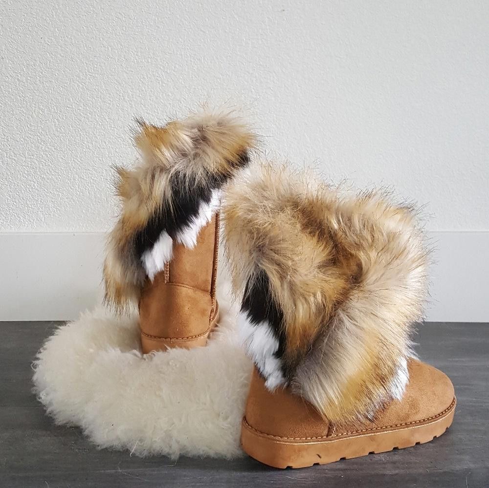 Designer Camel Suede Fur Detailed Winter Boots Size US 7.5 / IT 37.5 - 3 Thumbnail