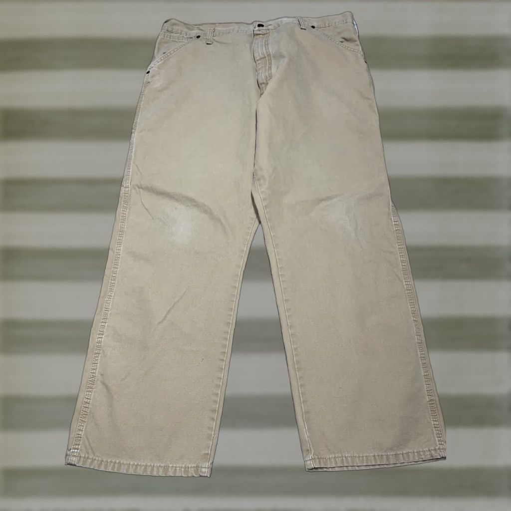 Wrangler Wrangler Carpenter Pants Mens 40 x 30 Tan Cotton Pockets Hammer Loop Front Flat Front Watermark: 80s 90s? No; keep allowed words. Size US 40 / EU 56 - 1 Thumbnail
