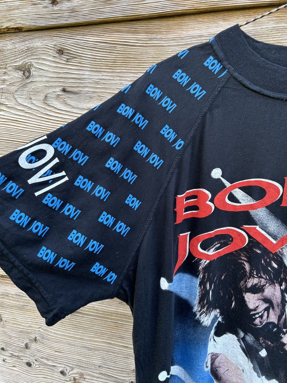 Band Tees 90s Vintage Bon Jovi By Empire Rare Allover Print Boot Tee Size US M / EU 48-50 / 2 - 5 Thumbnail