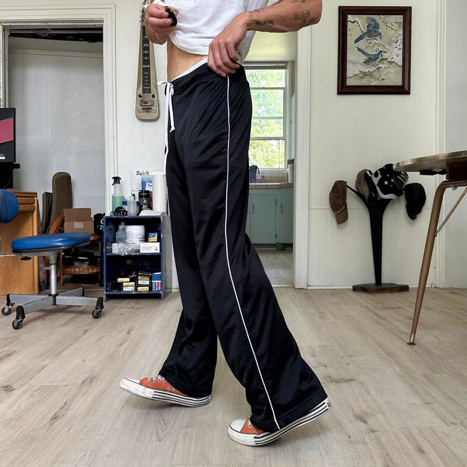 Vintage Vintage Y2K Black Striped Sporty Sweatpants Flare Track Pant Size 28" / US 6 / IT 42 - 3 Thumbnail