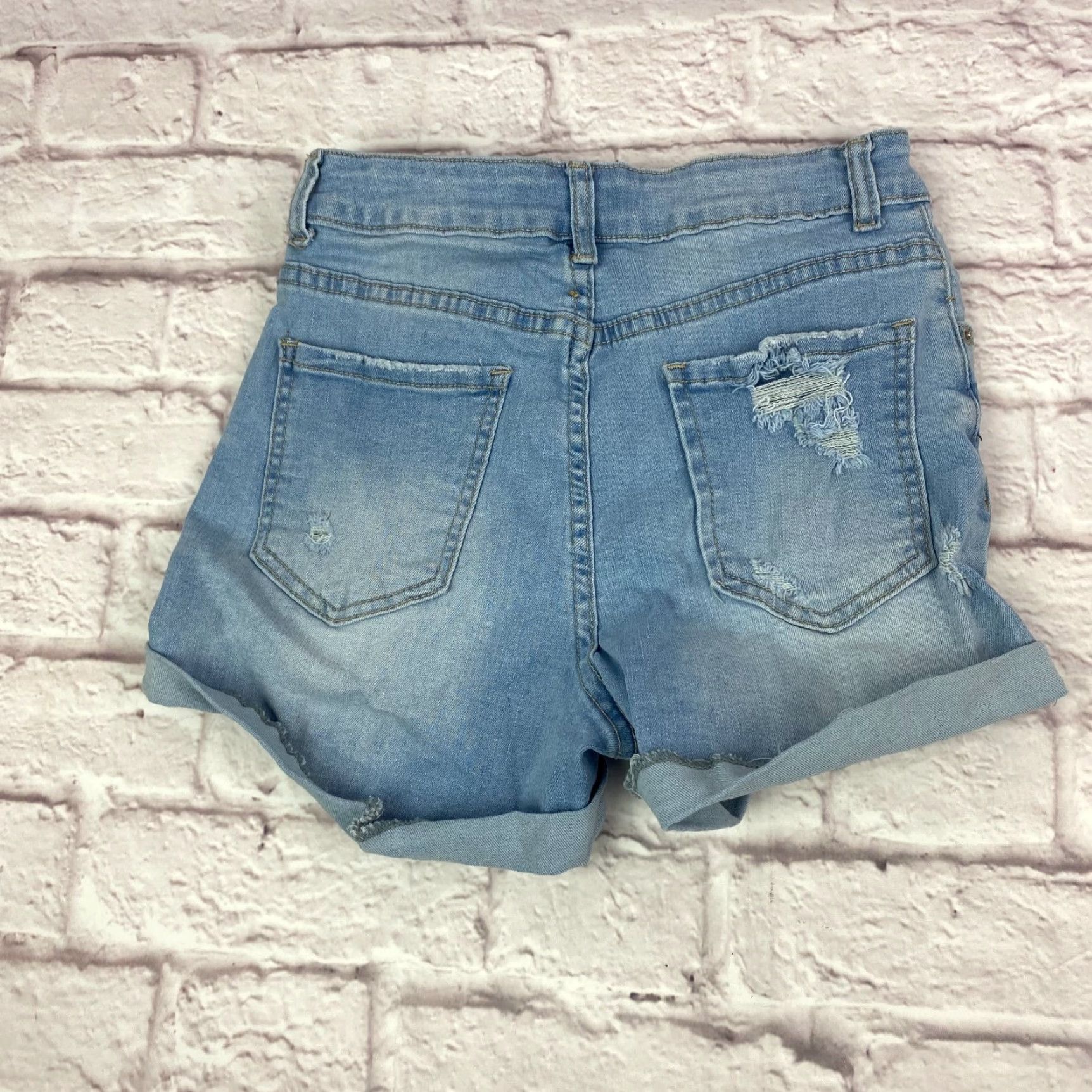 Denime WAX Jean Shorts Denim Teens Size M Mid Rise Distressed Light Wash Blue Size 32" / US 10 / IT 46 - 2 Thumbnail