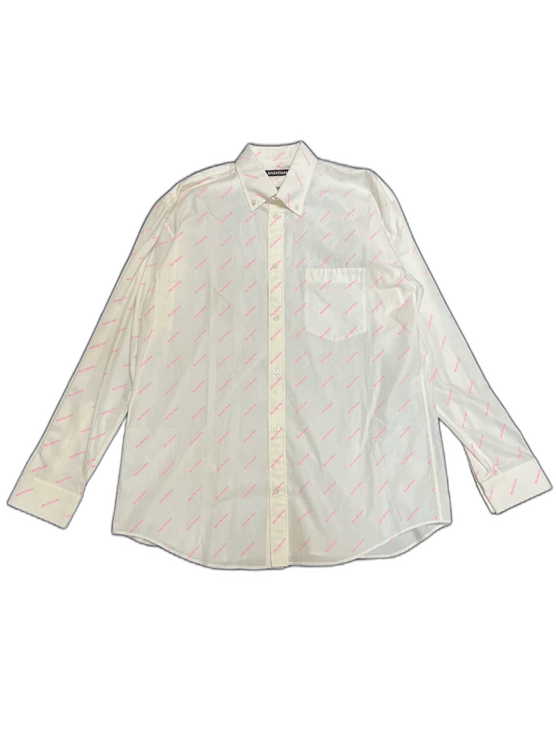 Balenciaga Pink Logo Print Button-Up Shirt