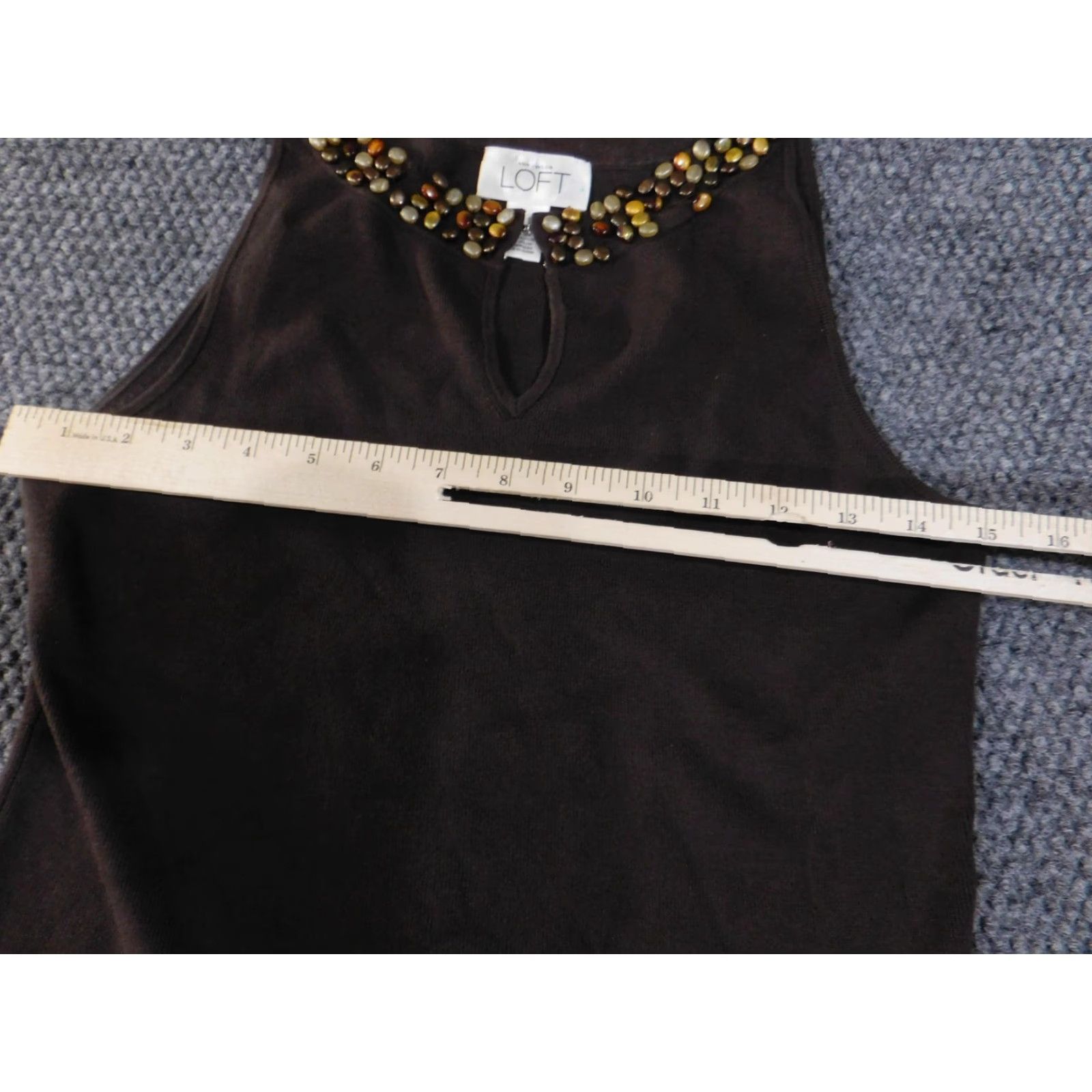 Loft VINTAGE Ann Taylor LOFT Tank Top Womens Small Brown Beaded Silk Blend Keyhole Neck Knit Size S / US 4 / IT 40 - 7 Thumbnail