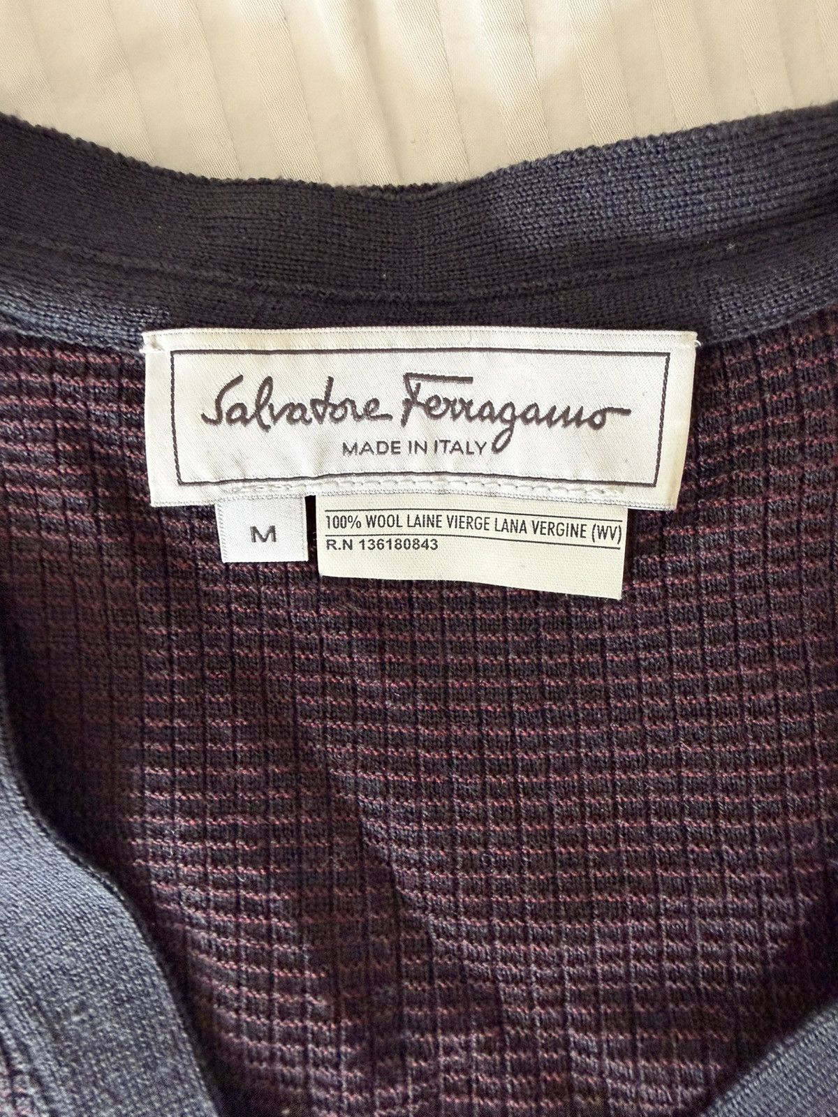 Salvatore Ferragamo Ferragamo Men’s Burgundy V-Neck Sweater 100% Wool Size M Size US M / EU 48-50 / 2 - 3 Thumbnail