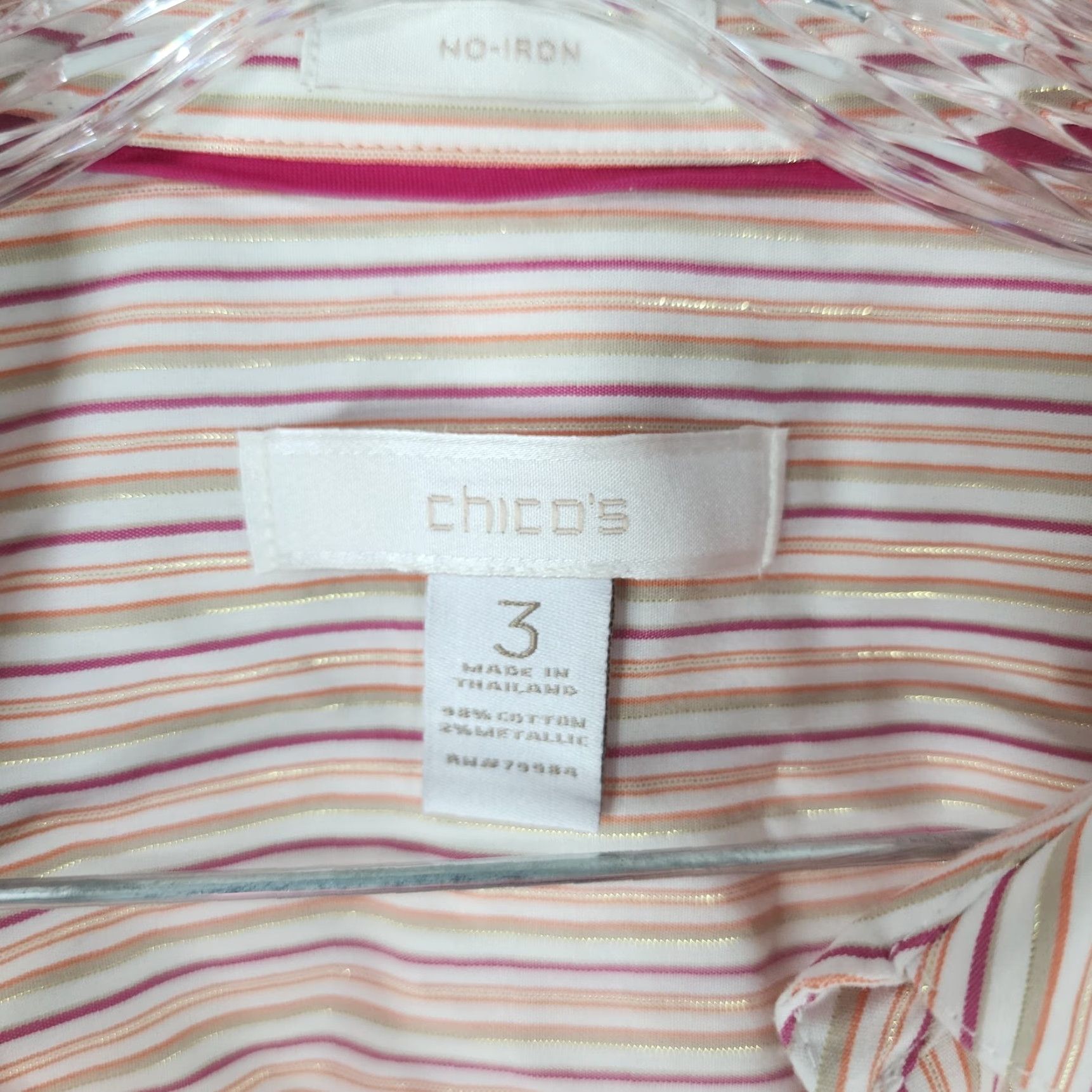 Vintage VINTAGE Chico's Pink Striped Button-Up Shirt Women Size 3 Size XS / US 0-2 / IT 36-38 - 4 Thumbnail