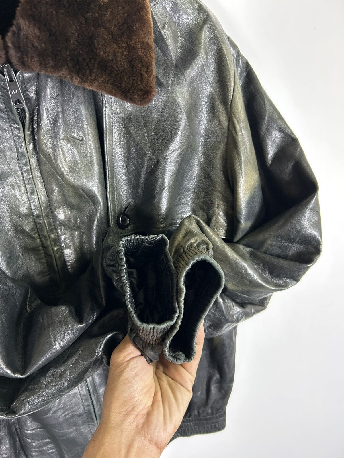 Leather ⚡️Vintage David Goodman Fur Collar Faded Leather Jacket Size US M / EU 48-50 / 2 - 8 Thumbnail