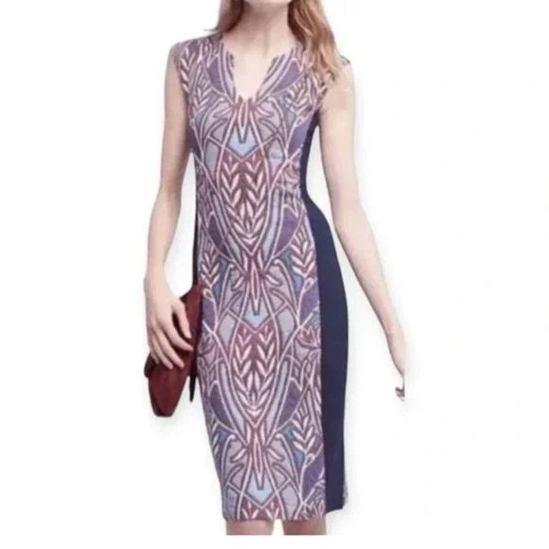 Anthropologie Anthropologie HD in Paris Cleo Jacquard Sheath Midi Dress Size S / US 4 / IT 40 - 4 Thumbnail