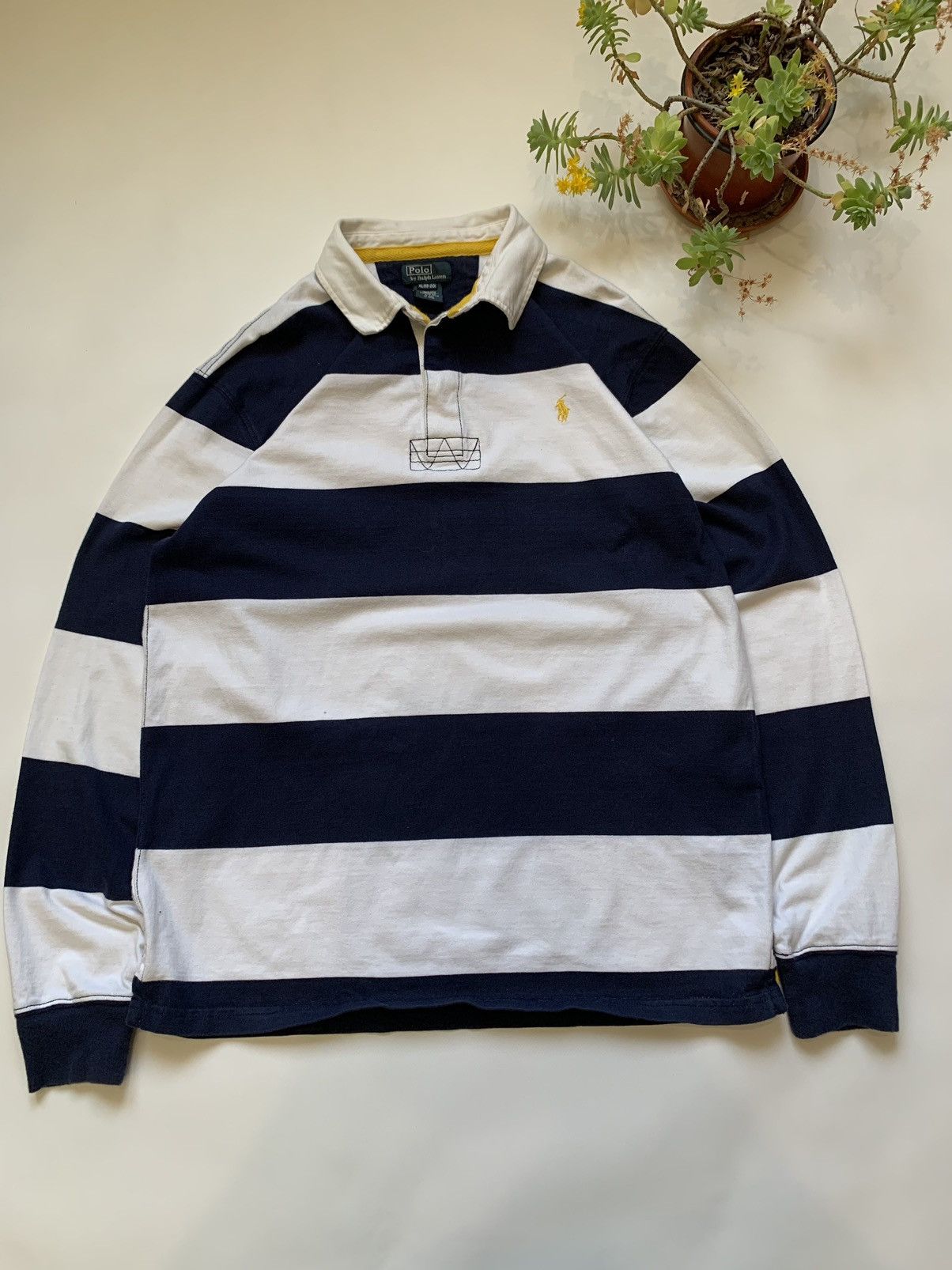 Pre-owned Polo Ralph Lauren X Vintage Polo Ralph Laurent Striped Rugby Shirt Sweatshirt In White