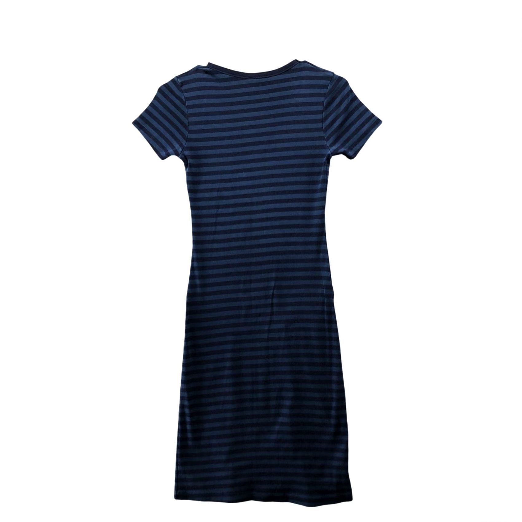 Vintage Christina Lehr T Shirt Dress S Navy Blue Striped Short Sleeve Crewneck, Knee Length, Cotton, Knit, Casual, Womens Size S / US 4 / IT 40 - 2 Thumbnail