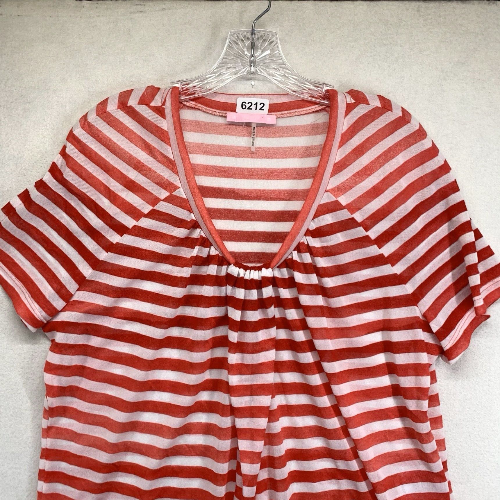 Vintage VINTAGE Basler Blouse Shirt Women L Red & White Striped Sheer Ruffle V-Neck Short Sleeve Lightweight Breathable 90s Art City Casual Womens Size L / US 10 / IT 46 - 3 Thumbnail