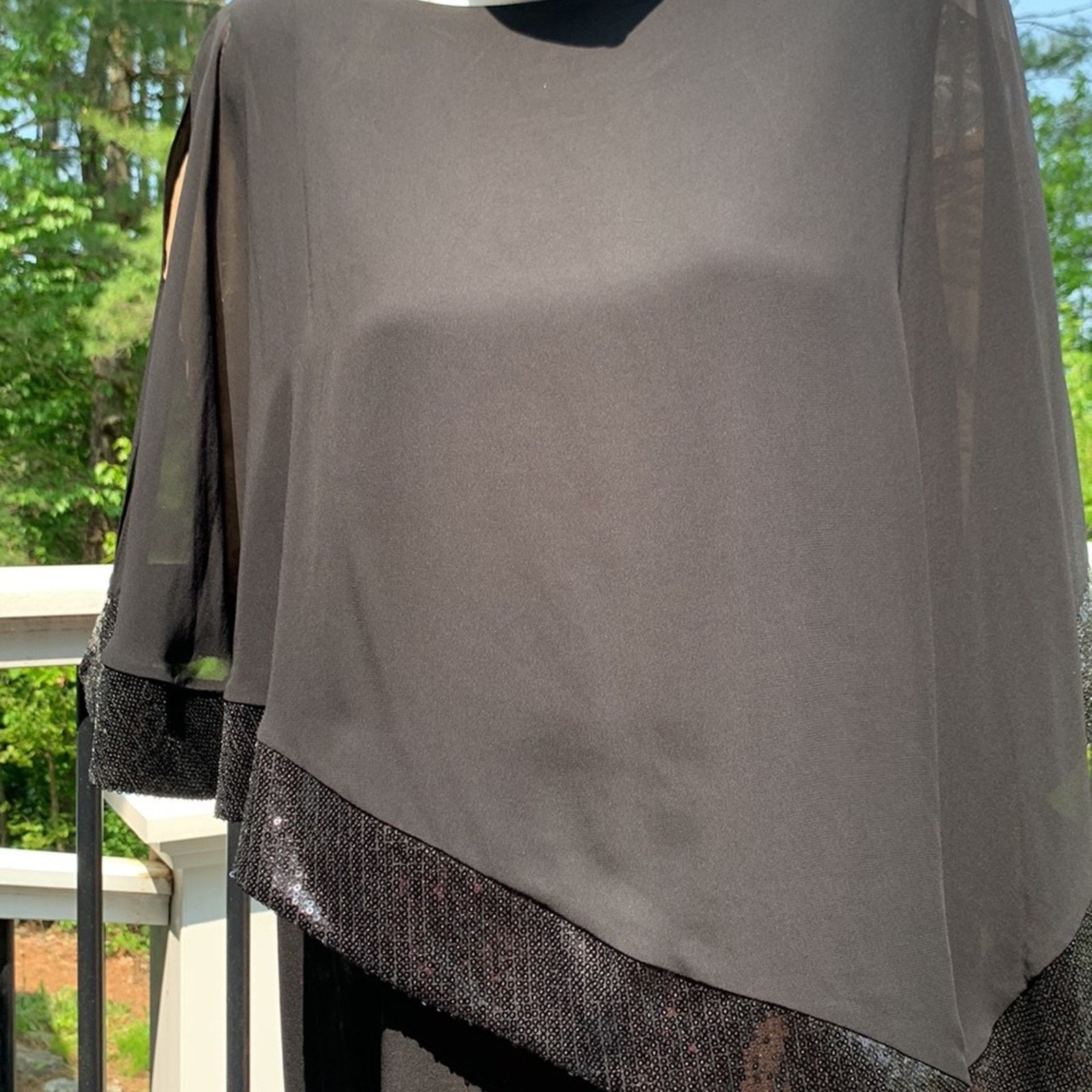 Vintage R&M Richard Black Gown Occasion Dress with Chiffon Cape Size XXL / US 16-18 / IT 52-54 - 2 Thumbnail
