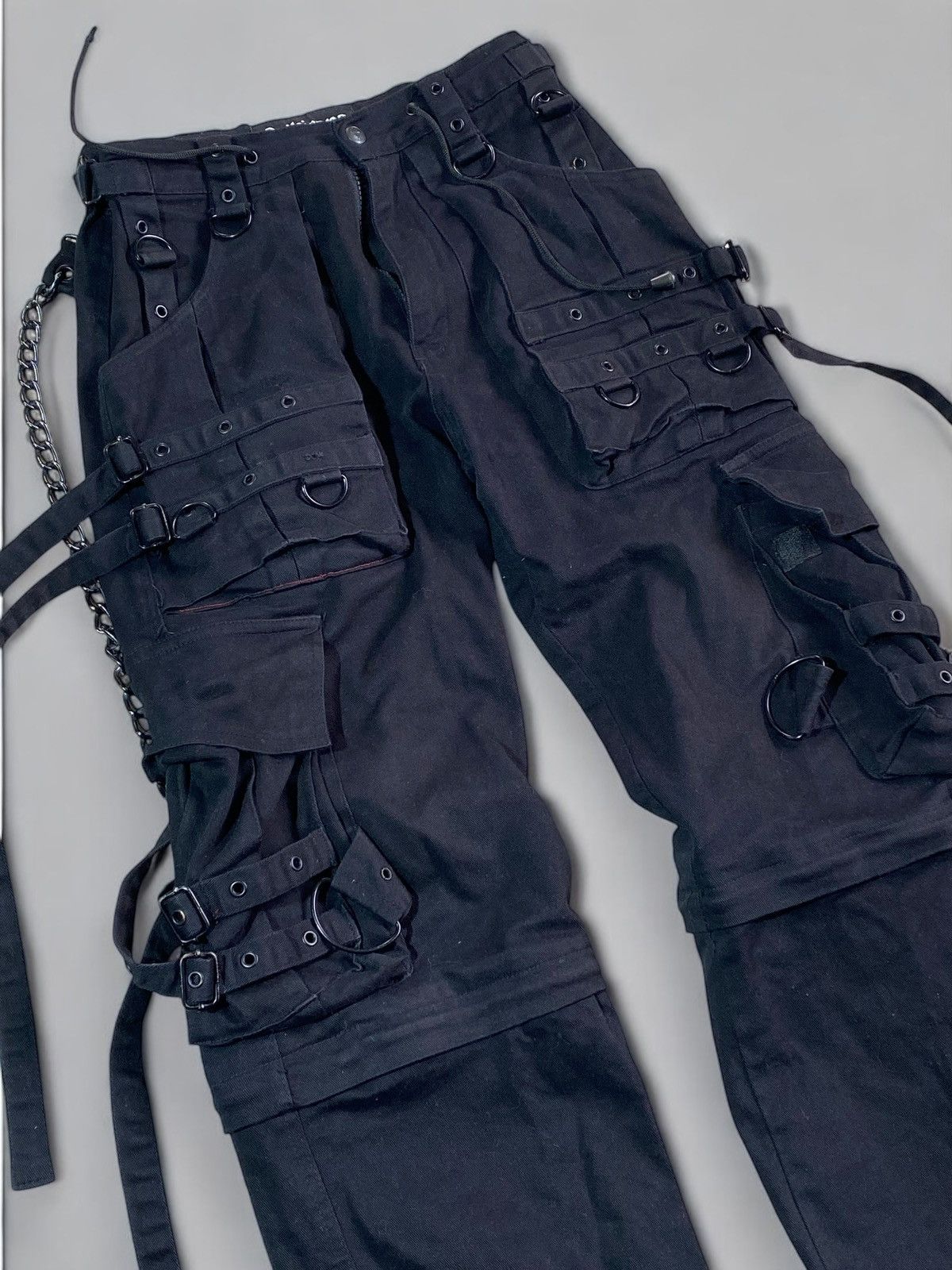 Other 🔥 Y2k GOTHICANA BLACK STRAP PANTS CHAINS CYBER RAVE VIBES Size US 32 / EU 48 - 3 Thumbnail
