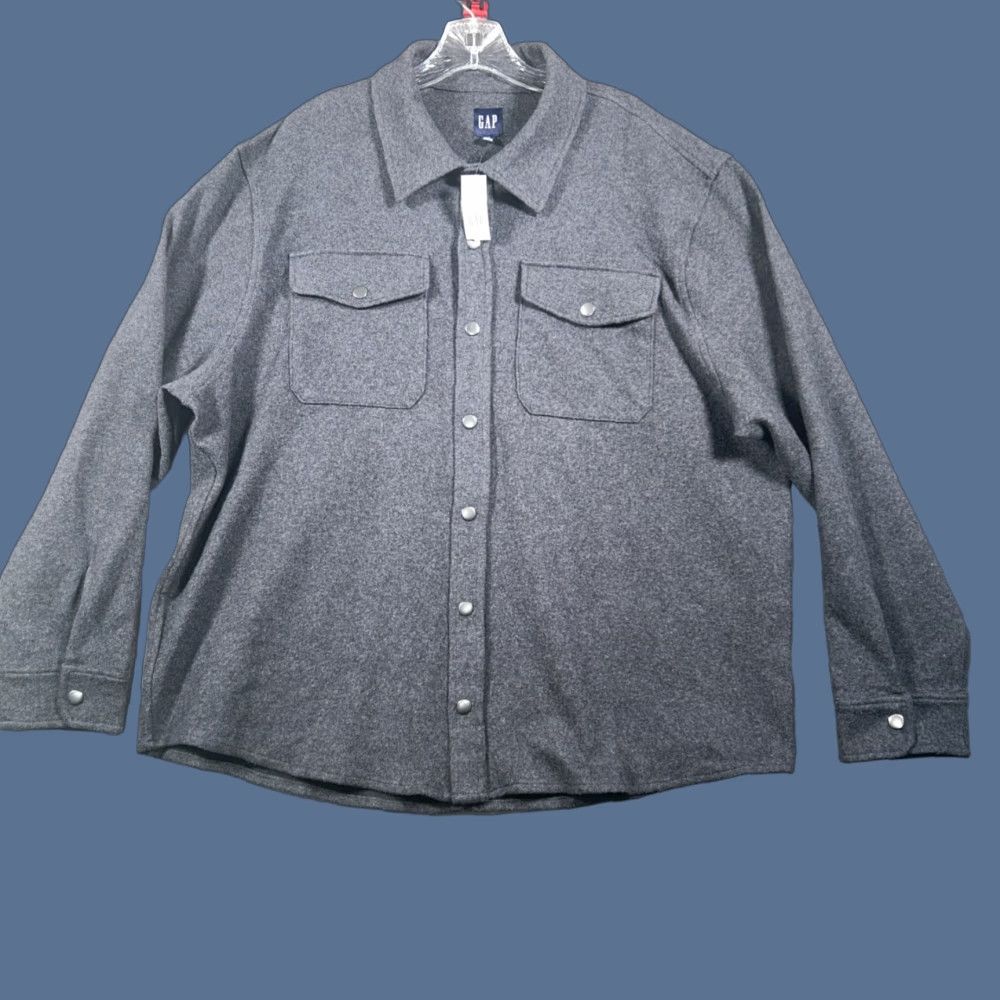 VINTAGE Gap Long Sleeve Overshirt Mens XL Gray Snap Button Up Shacket Soft NWT