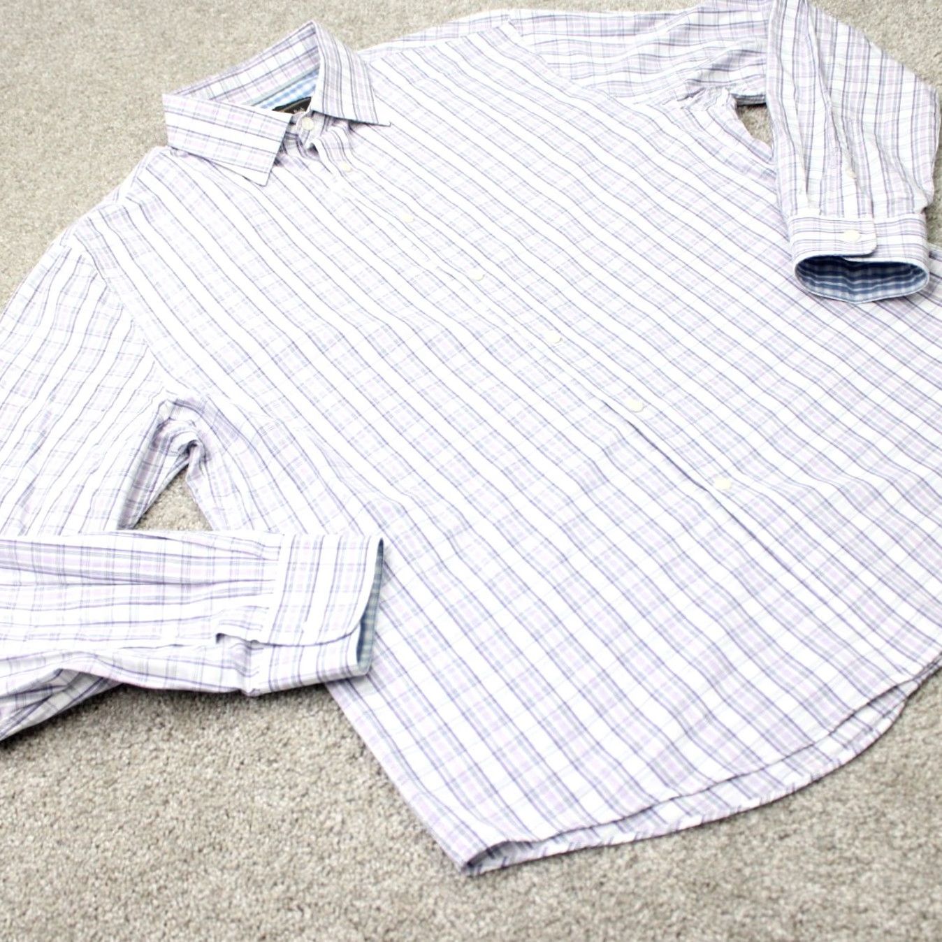 Jos. A. Bank Jos A Bank Reserve Shirt Mens Large Purple/Blue Plaid Cotton/Cashmere Tailored Fit L/S Size US L / EU 52-54 / 3 - 5 Thumbnail
