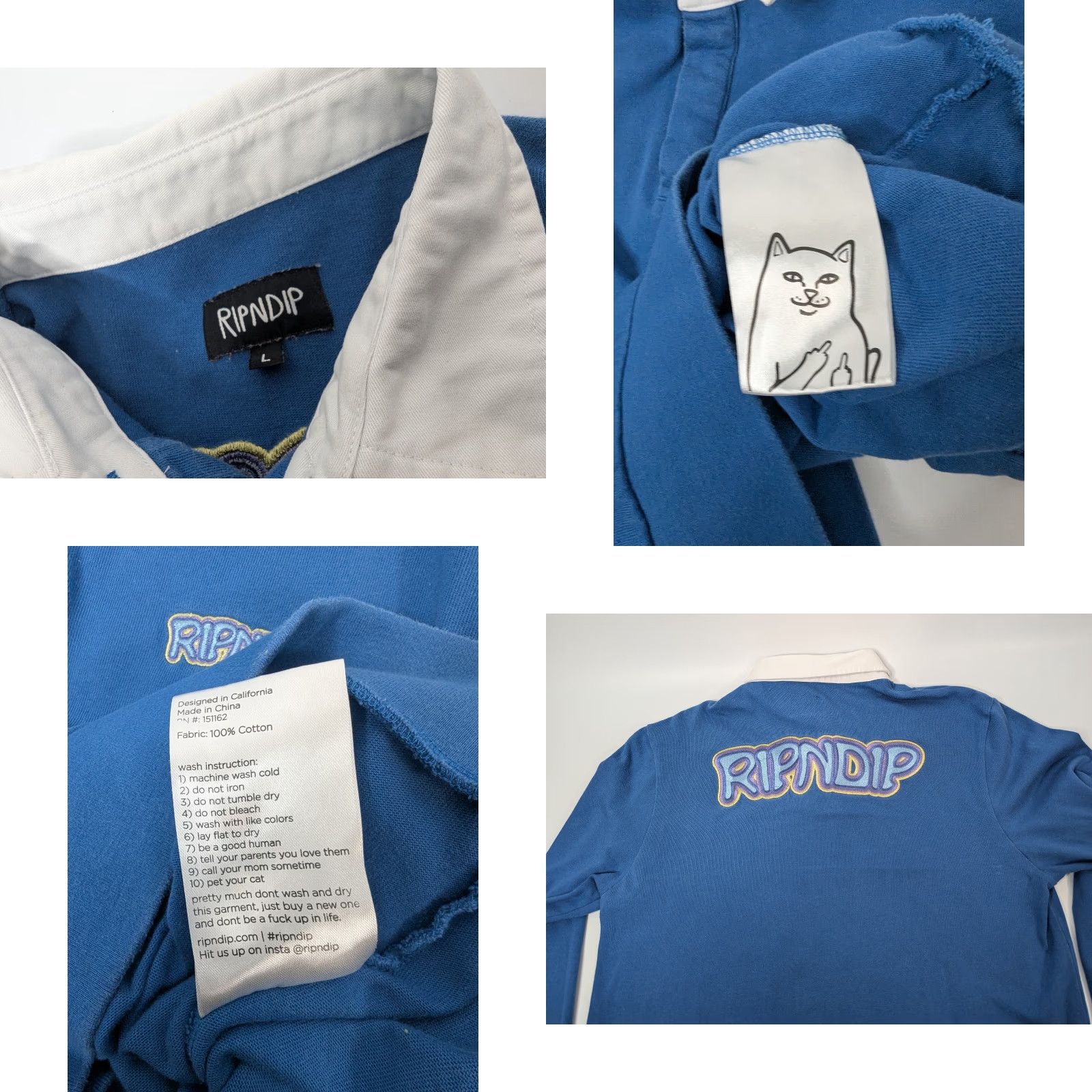 RIPNDIP Ripndip Shirt Polo Blue L/S Embroidered Collared Regular Large Men Size US L / EU 52-54 / 3 - 8 Thumbnail