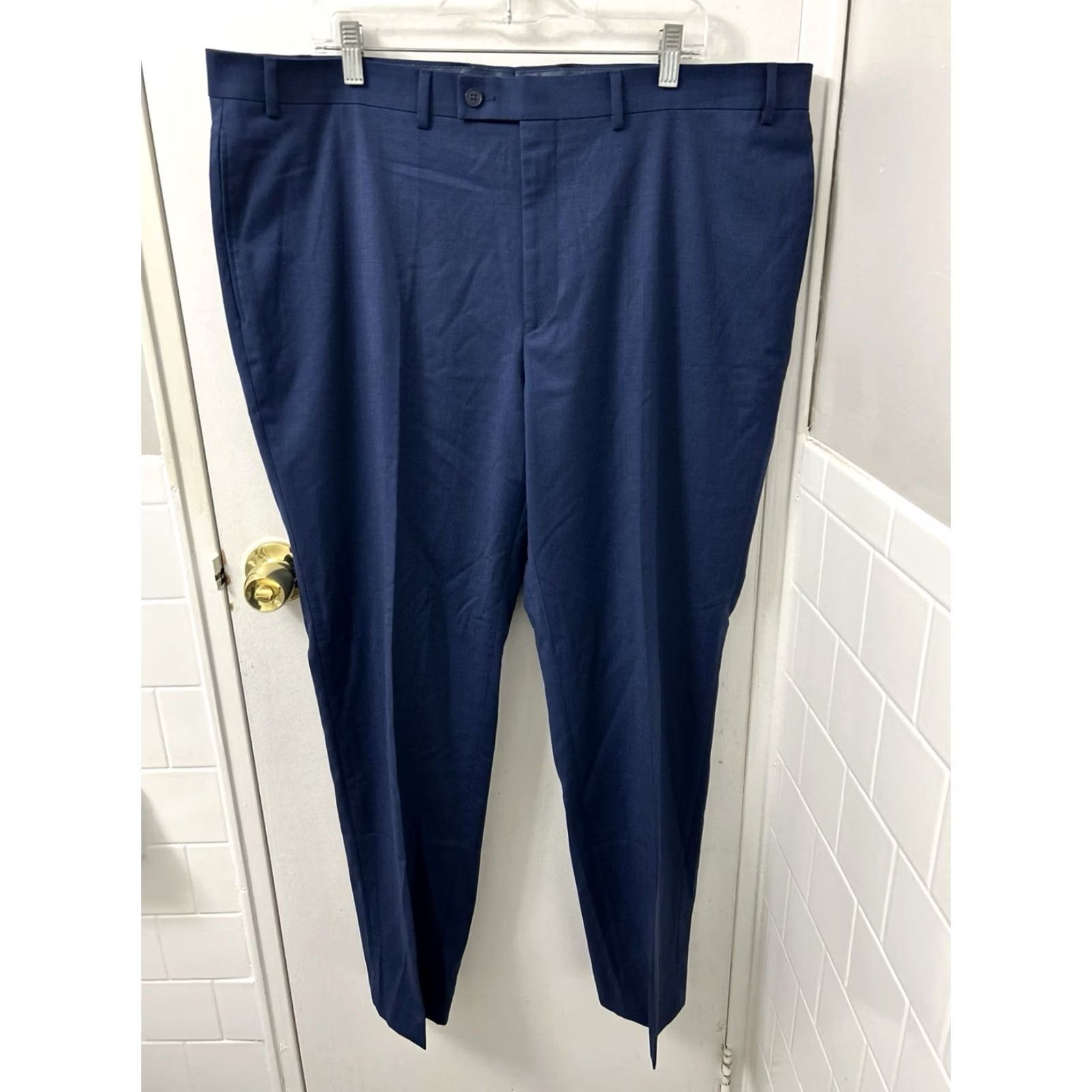 Vintage VINTAGE? No. Michael Strahan Collection Dress Pants Mens 42x32 Navy Blue Wool Blend Trousers Size US 42 / EU 58 - 2 Thumbnail