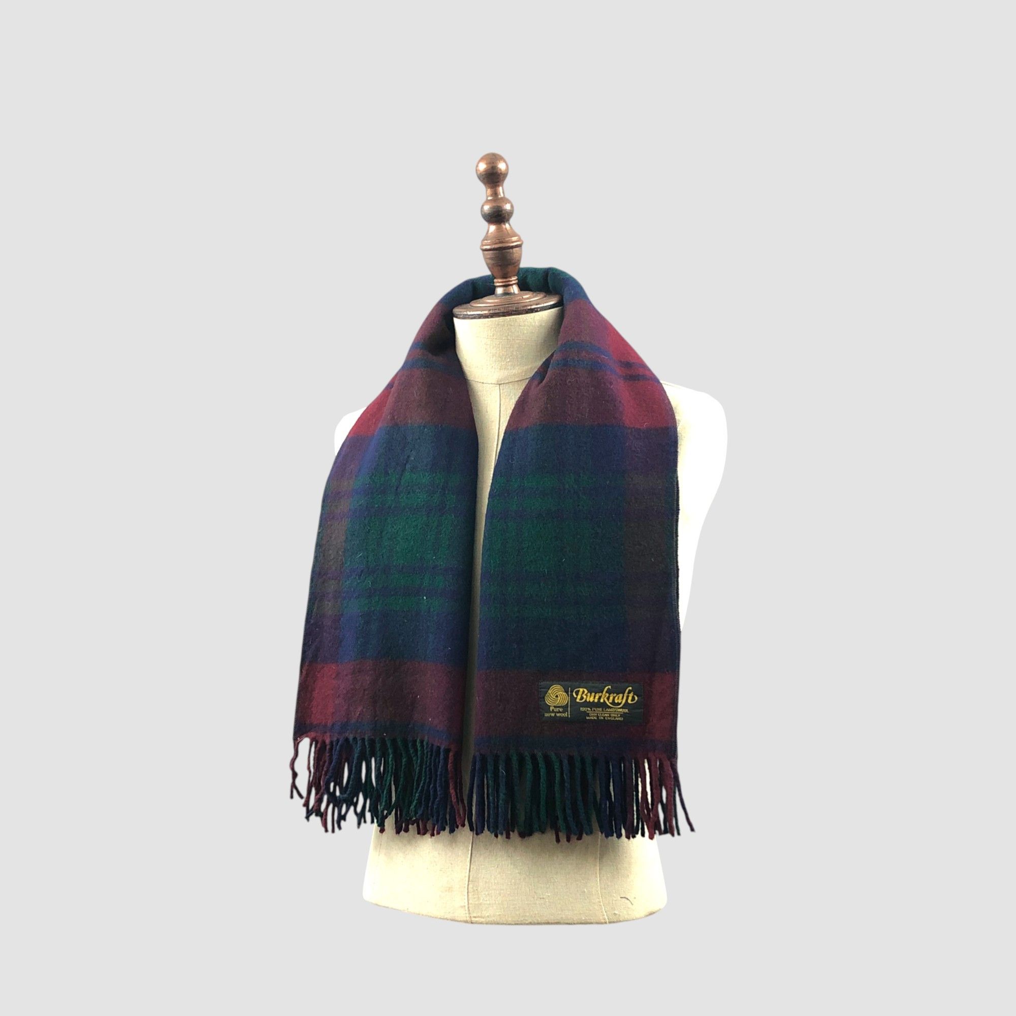 Japanese Brand Vintage Burkraft Scarf Muffler Wool Stole Wrap Plaid Scarves Size ONE SIZE - 2 Thumbnail
