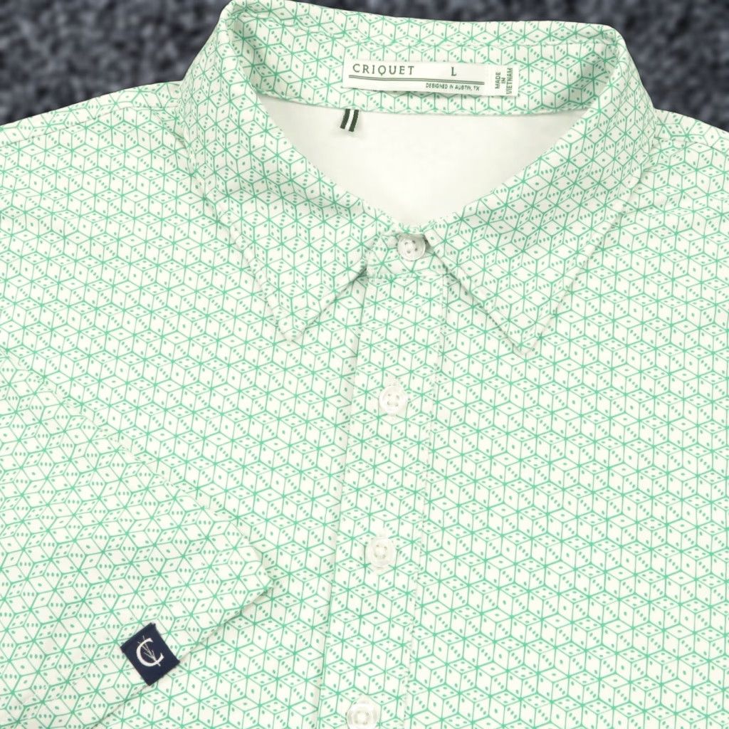 Vintage Criquet Polo Men L White Green 4 Button All Over Print Dice Print Golf Shirt Size US L / EU 52-54 / 3 - 1 Thumbnail