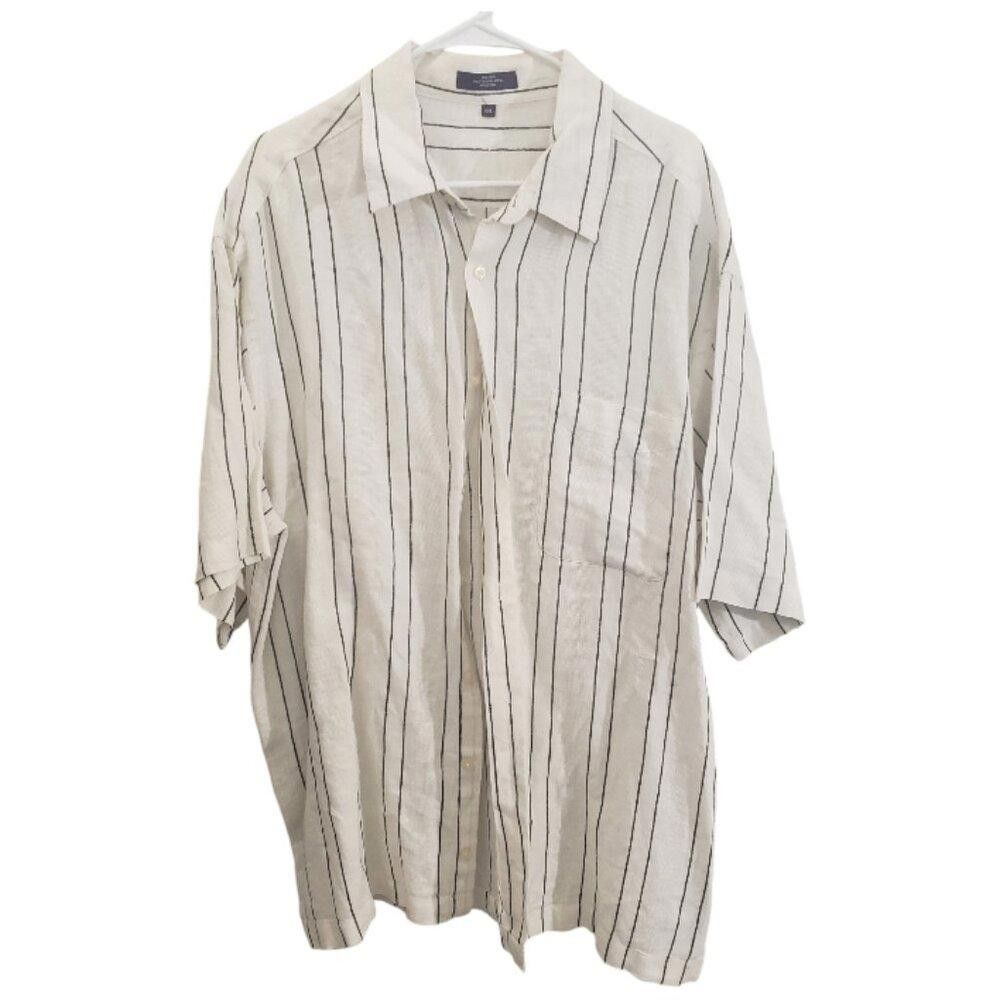 Alan Flusser CT1862 Alan Flusser Cream & Black Striped Linen Shirt XXL Size US XXL / EU 58 / 5 - 1 Thumbnail