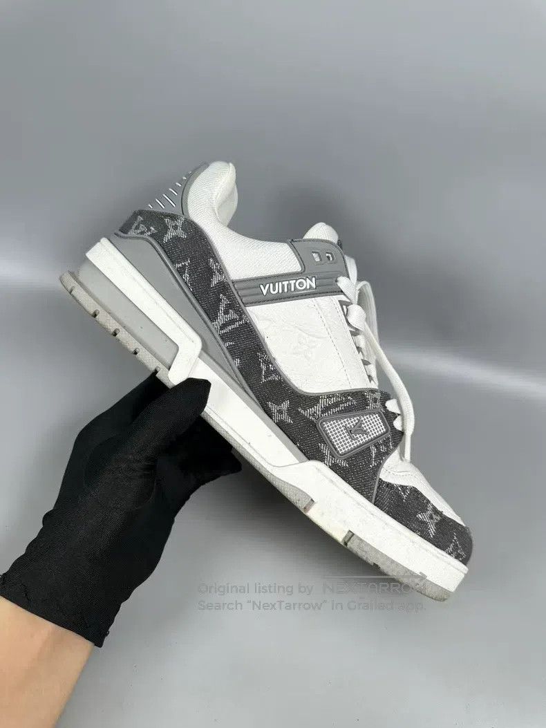 Louis Vuitton Louis Vuitton Grey and White Denim Trainer Casual Shoes Size US 7 / EU 40 - 8 Thumbnail