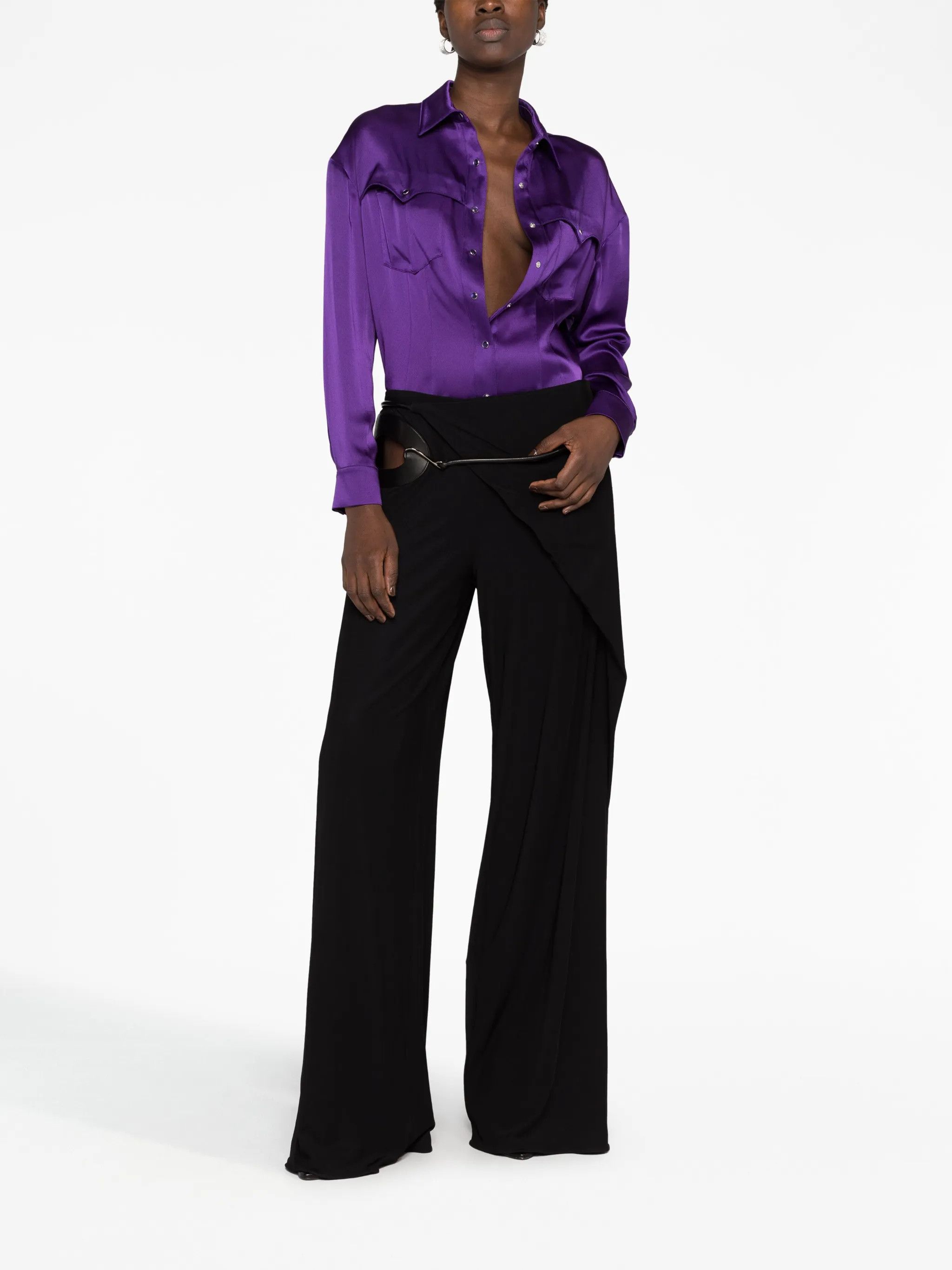 Tom Ford o1w1db10225 PAJ147 Cut-out Wide-leg Silk Pant in Black Size 27" / US 4 / IT 40 - 2 Thumbnail