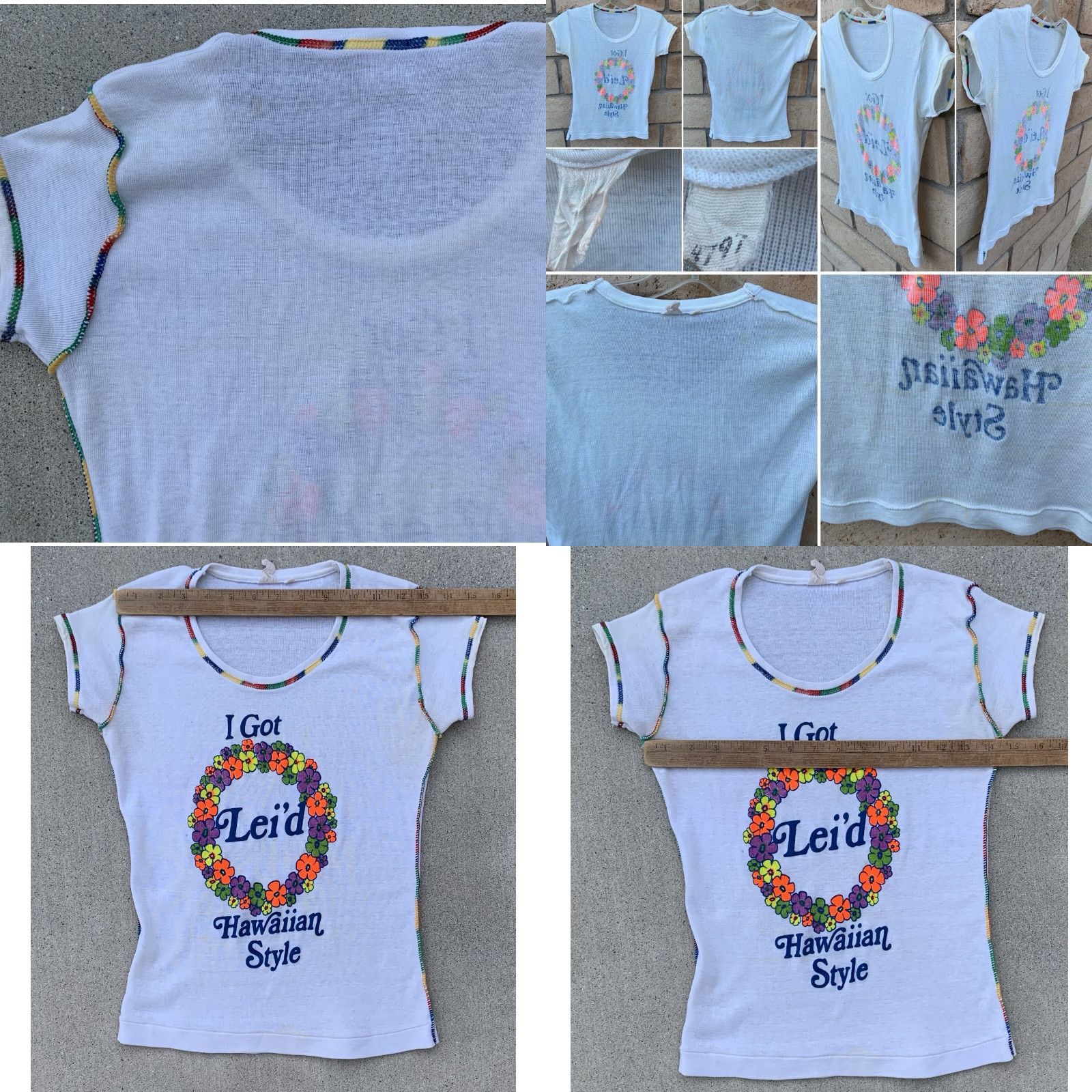Rainbow VINTAGE I Got Leid Hawaiian Style Ladies T Shirt Neon Graphics Rainbow Stitching Size M / US 6-8 / IT 42-44 - 10 Thumbnail