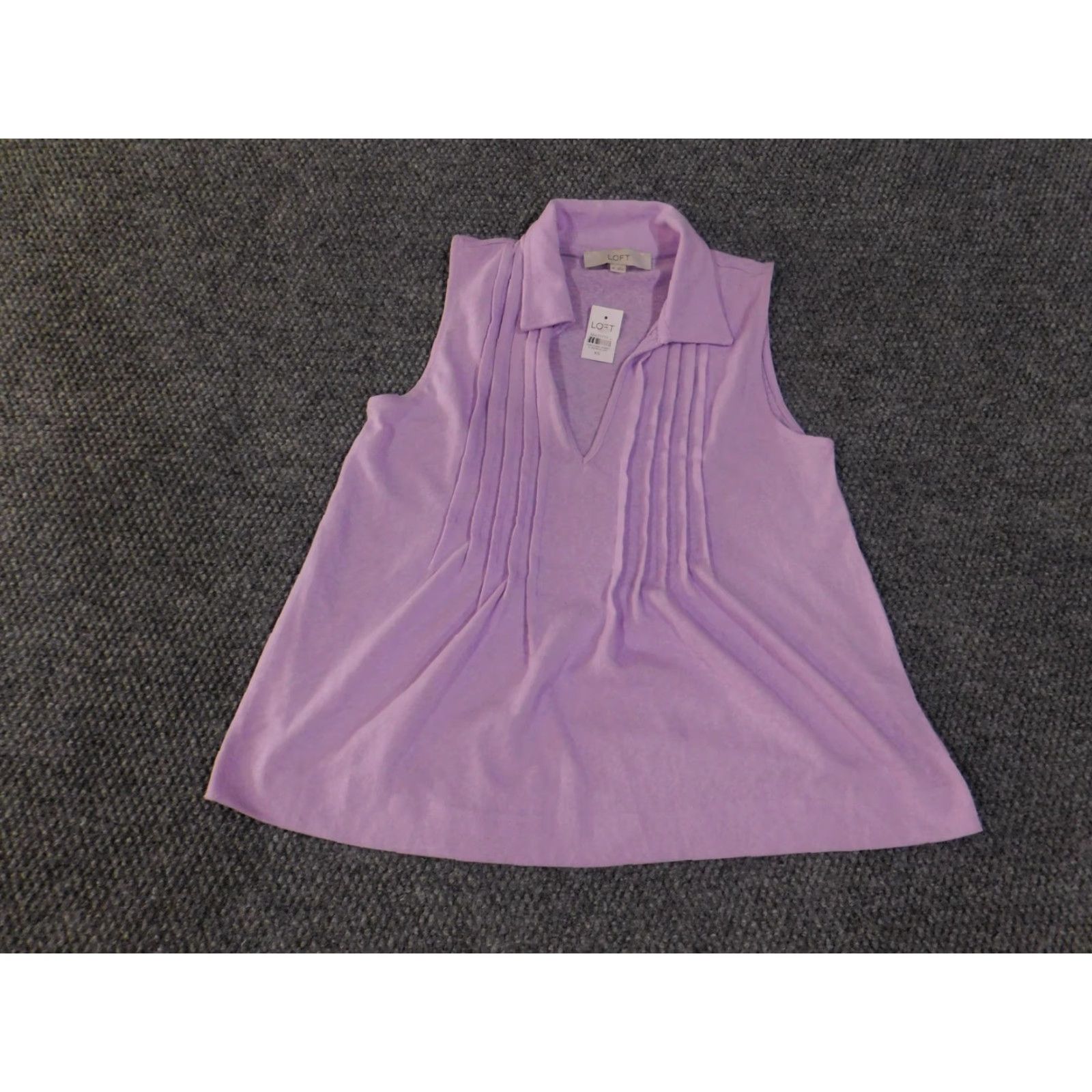 Loft LOFT Sleeveless Collared Top Womens XS Purple Pleated Front Blouse Spring Tank Size XS / US 0-2 / IT 36-38 - 2 Thumbnail