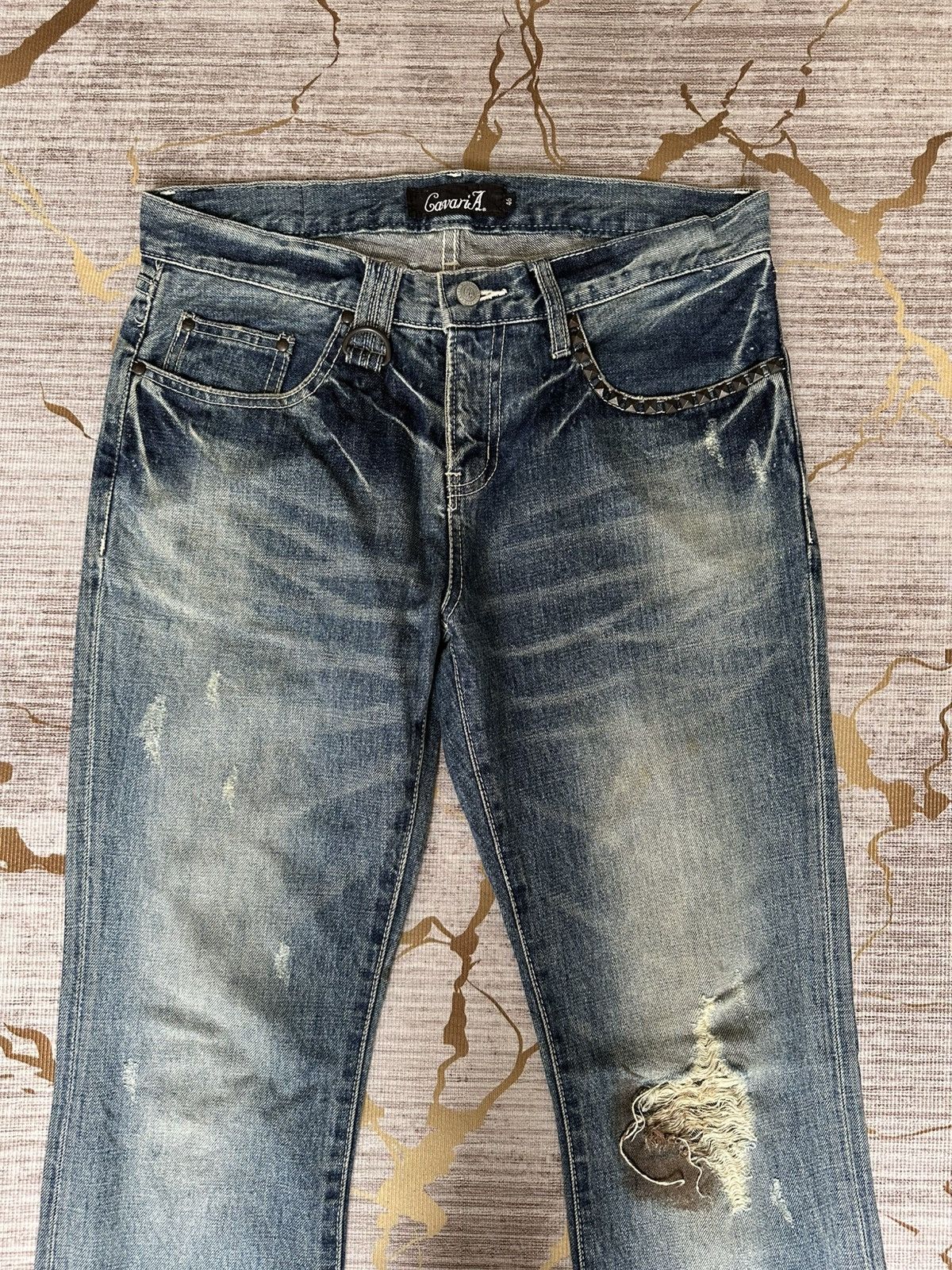 CIVARIZE FLARE Cavari A Studded Pocket Claw Marks Distressed Denim Size US 32 / EU 48 - 5 Thumbnail