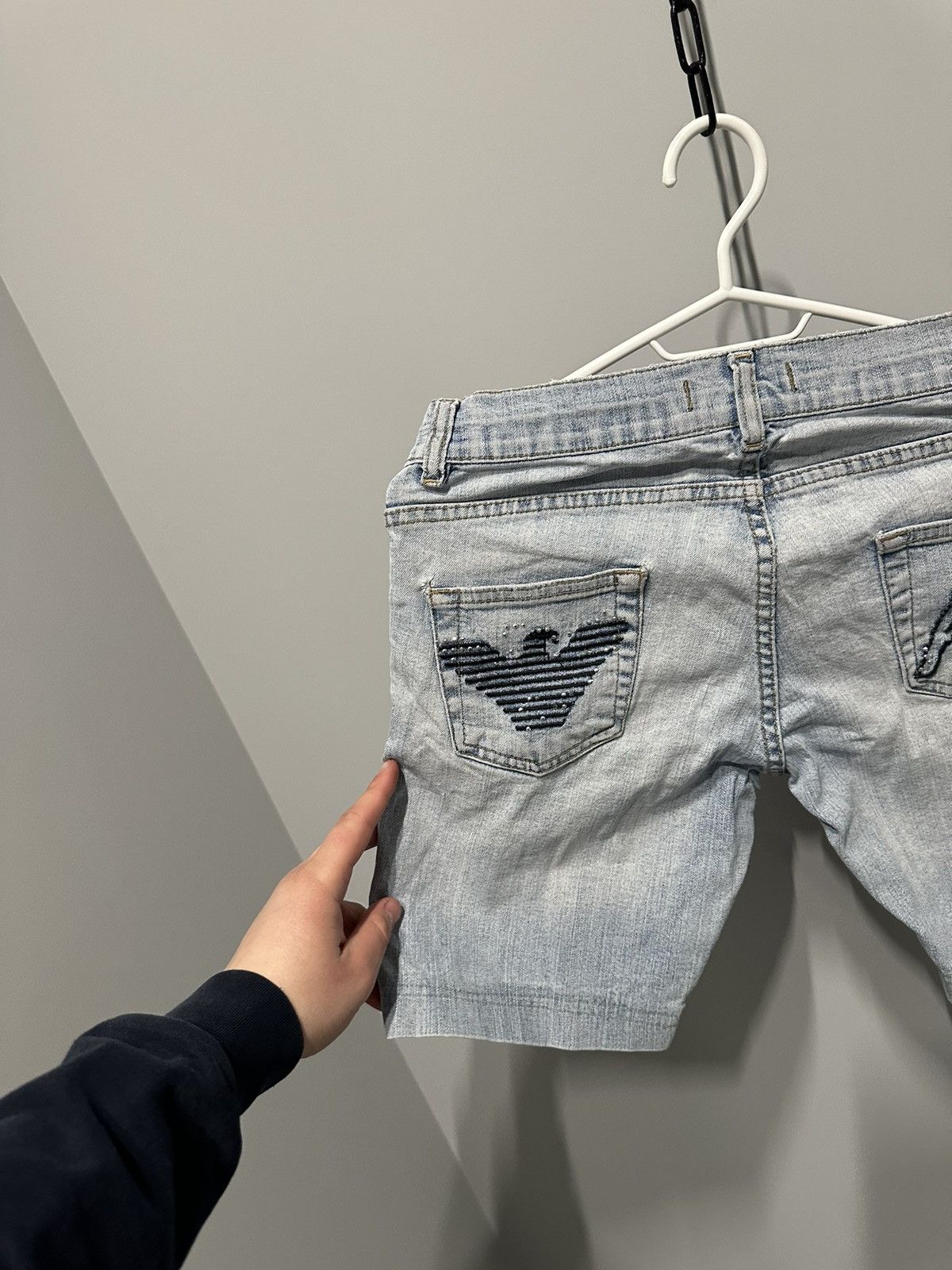Armani Vintage Armani Big Logo Denim Shorts 2000s Style Y2K Size 26" / US 2 / IT 38 - 2 Thumbnail