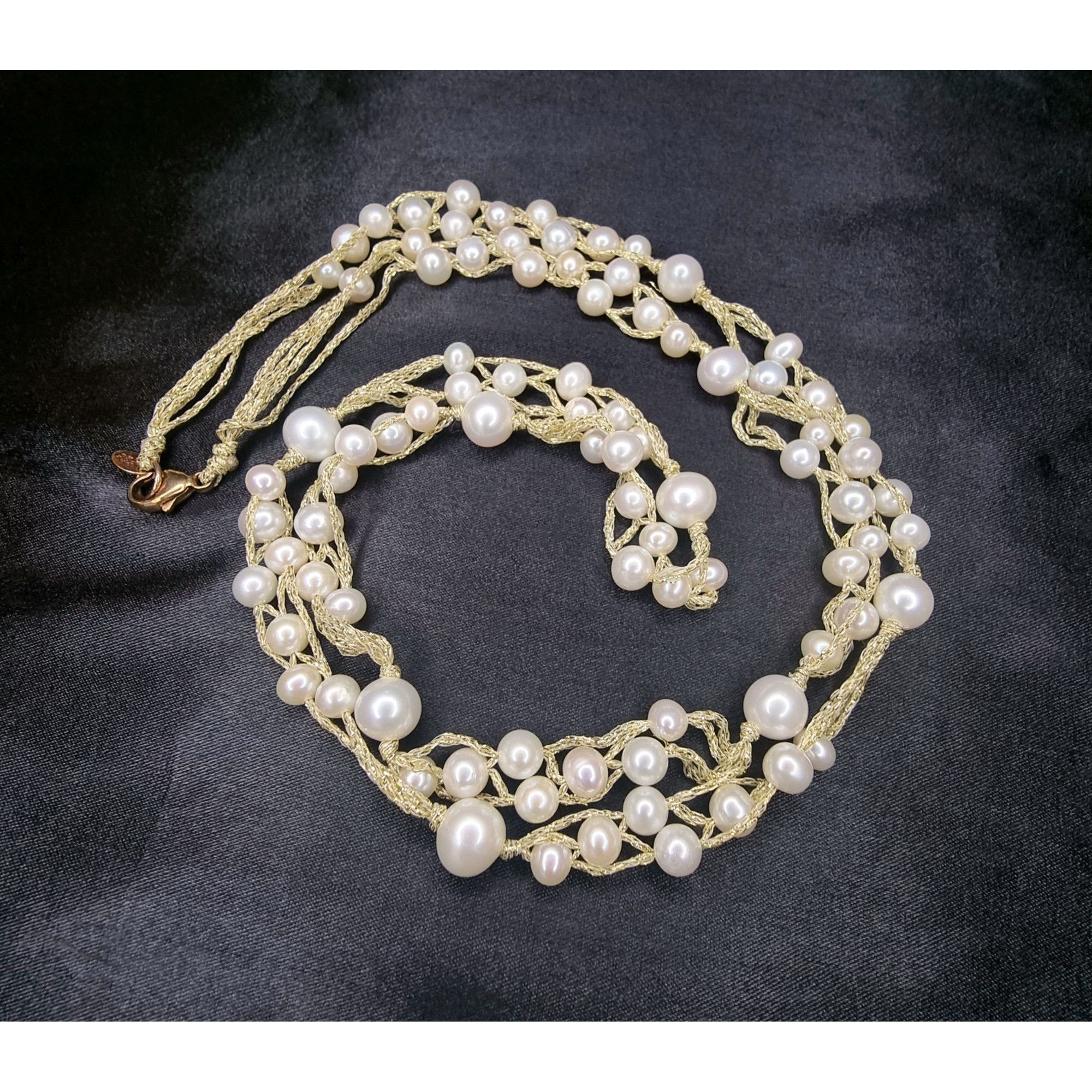 Vintage Lucas Lameth 925 Necklace With Freshwater Pearls On Twisted Size ONE SIZE - 4 Thumbnail
