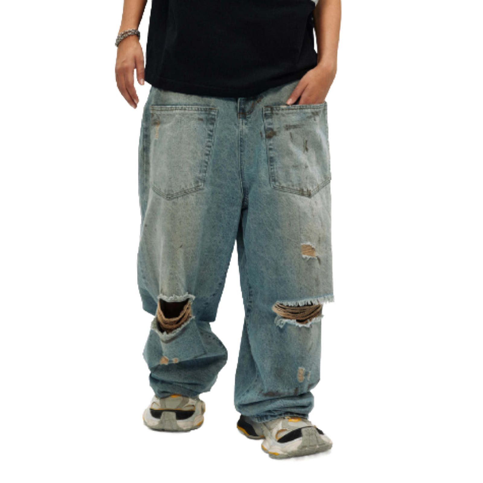 Japanese Brand Reversed Distressed Baggy Wide Leg Denim Jeans Size US 30 / EU 46 - 5 Thumbnail