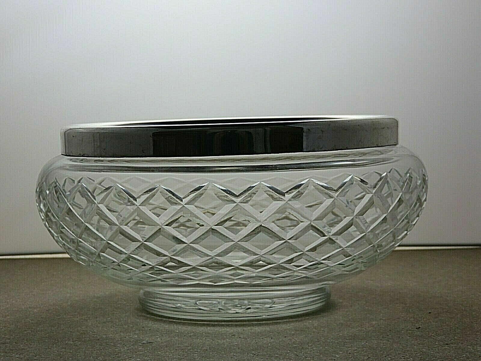 The Unbranded Brand Cut Crystal Cut Glass Salad Serving Bowl Silver Plated Rim Size ONE SIZE - 3 Thumbnail