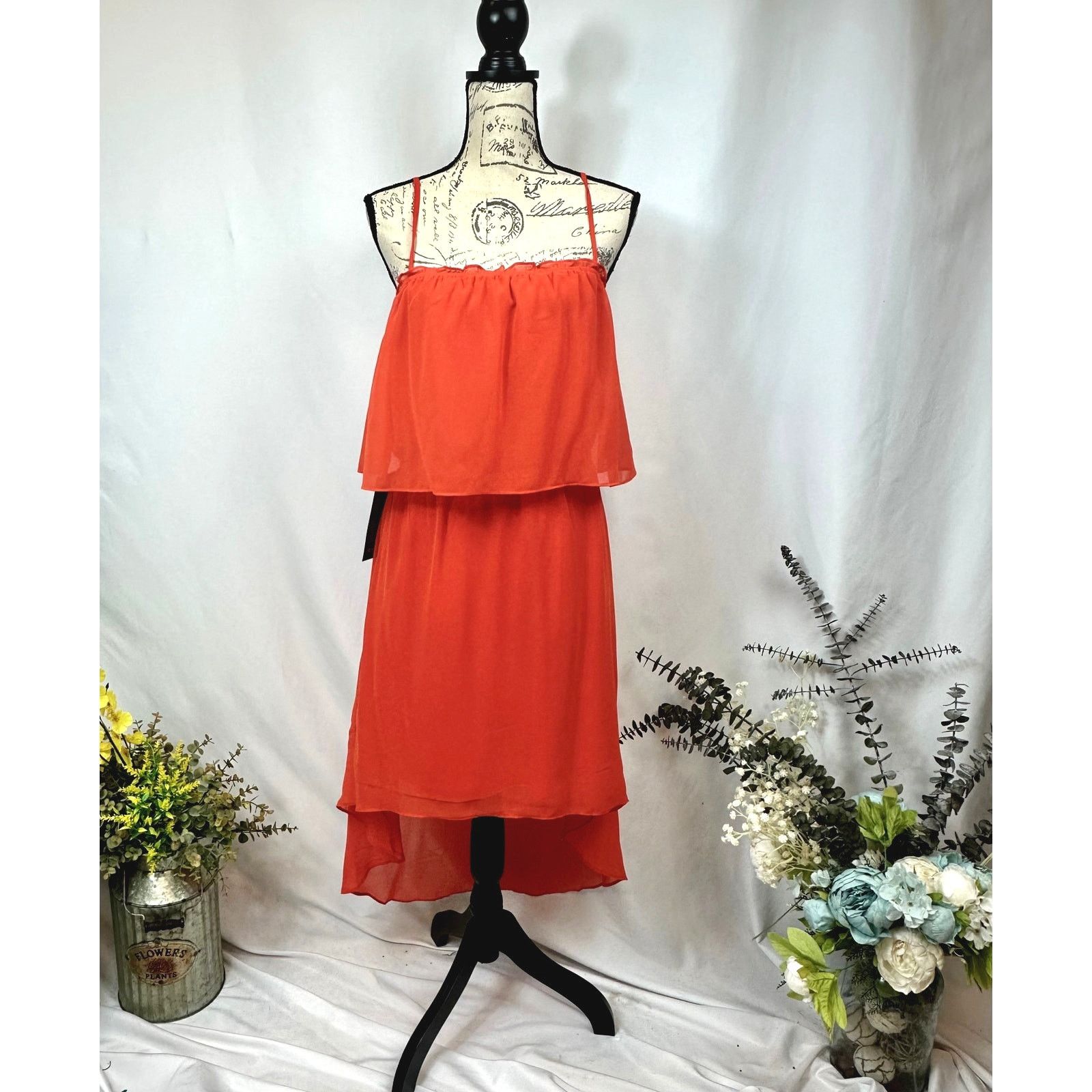 Bebe Bebe Square Neck High Low Chiffon Sleeveless Dress Orange L Size L / US 10 / IT 46 - 4 Thumbnail