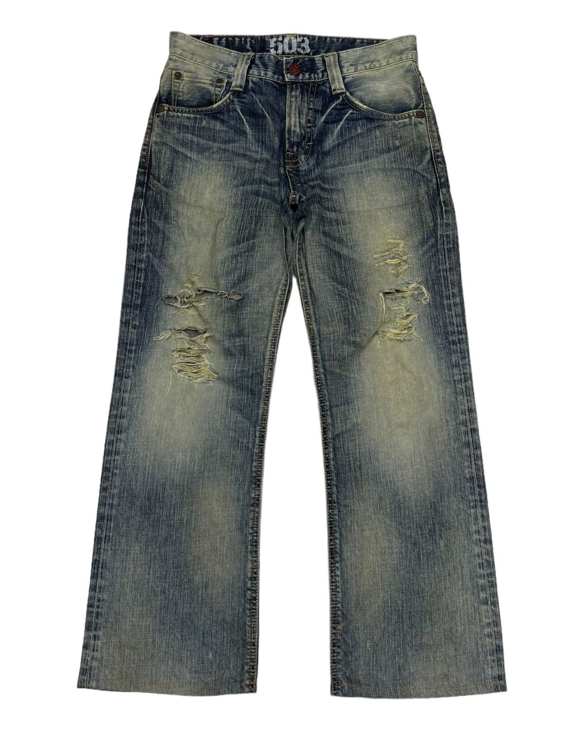 Le Grande Bleu (L.G.B.) 🔥EDWIN 503 BLUE TRIP FLARE RUSTY GRUNGE DENIM JEANS Size 31" - 5 Thumbnail