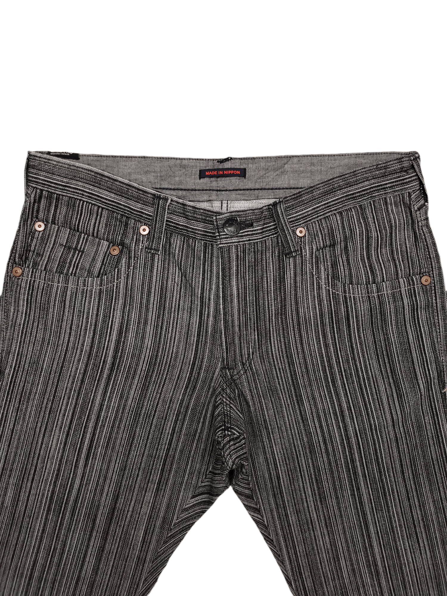 If Six Was Nine Flare Jeans Blue Way Union Made Japan Striped Denim Bootcut Size US 34 / EU 50 - 4 Thumbnail
