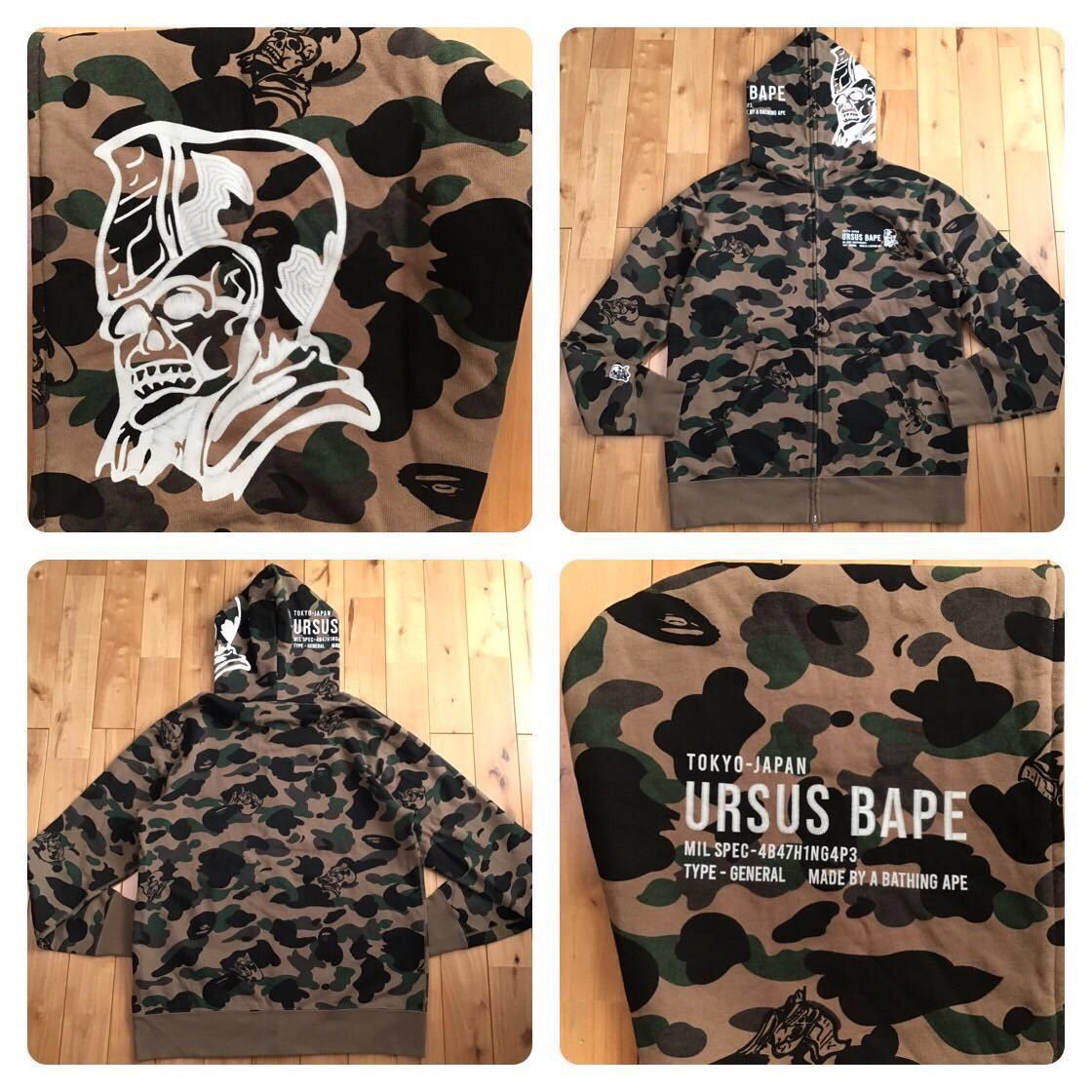 Image of Ursus Bape Full Zip Hoodie Olive Bape Camo A Bathing Ape in Olive Camo, Men's (Size 2XL)