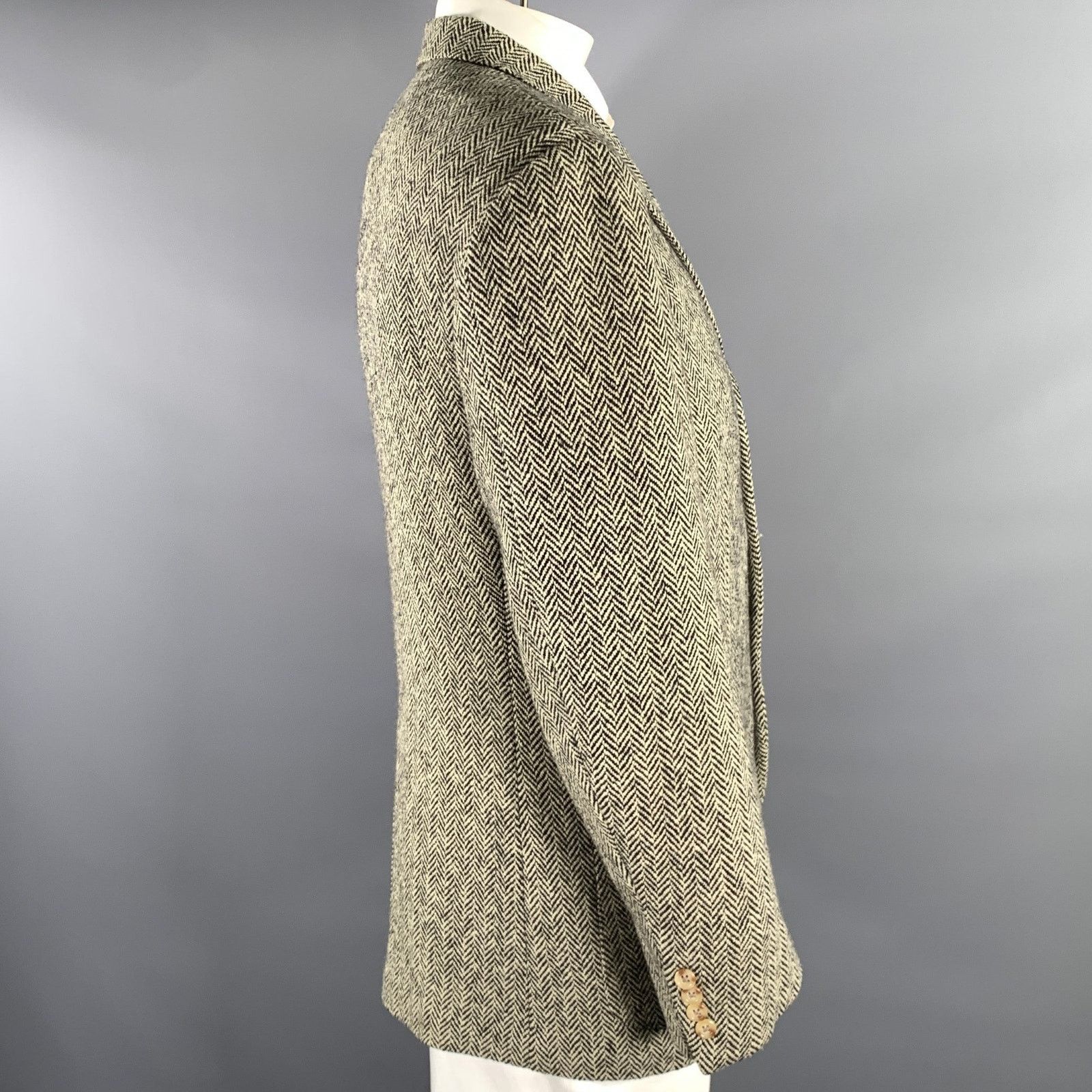 Polo Ralph Lauren Polo Ralph Lauren 42 Beige Black Herringbone Wool Sport Coat Size 42R - 3 Thumbnail