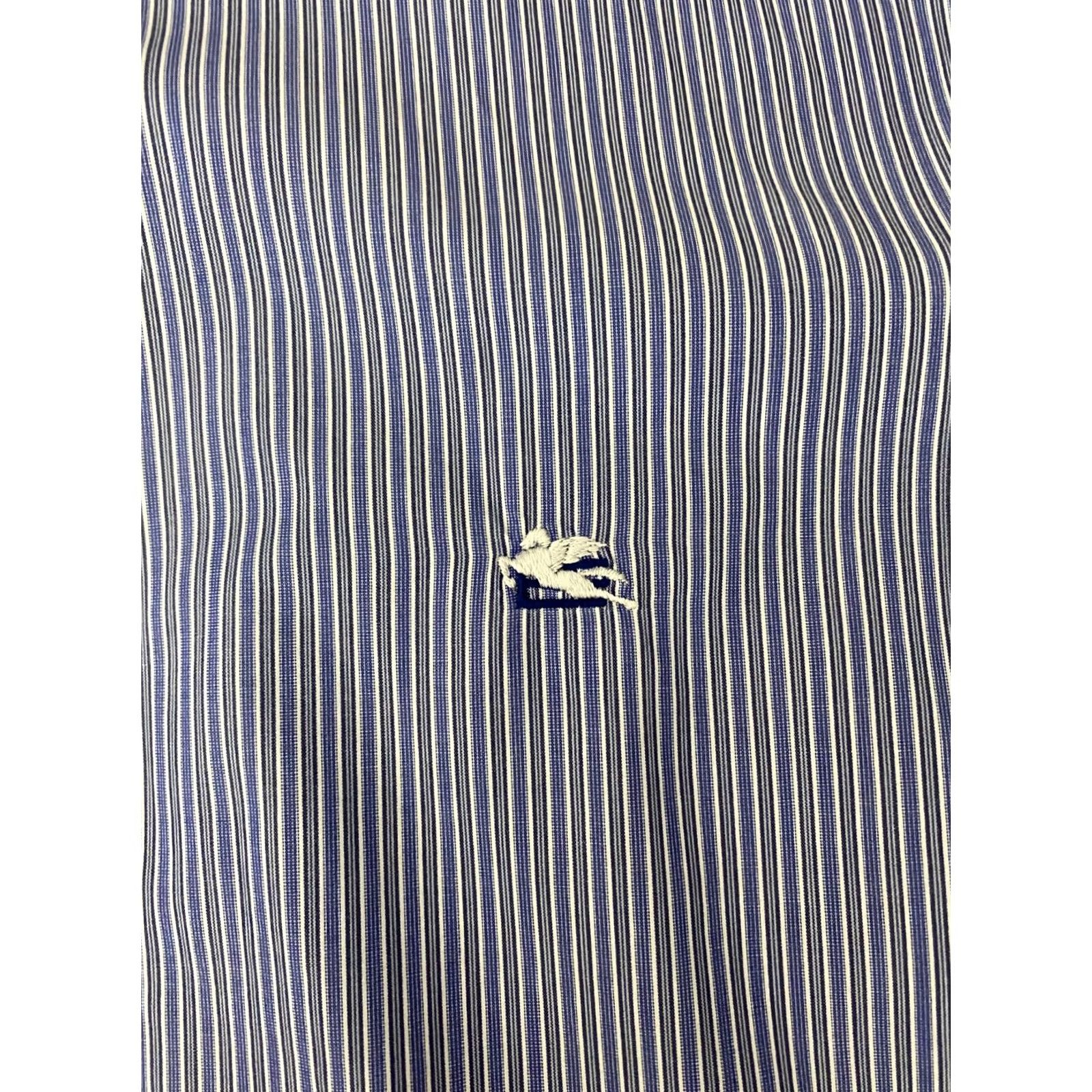 Etro ETRO Shirt Mens 100% cotton Striped Blue Size 42 Made in Italy Button Up Shirt Size US XL / EU 56 / 4 - 5 Thumbnail
