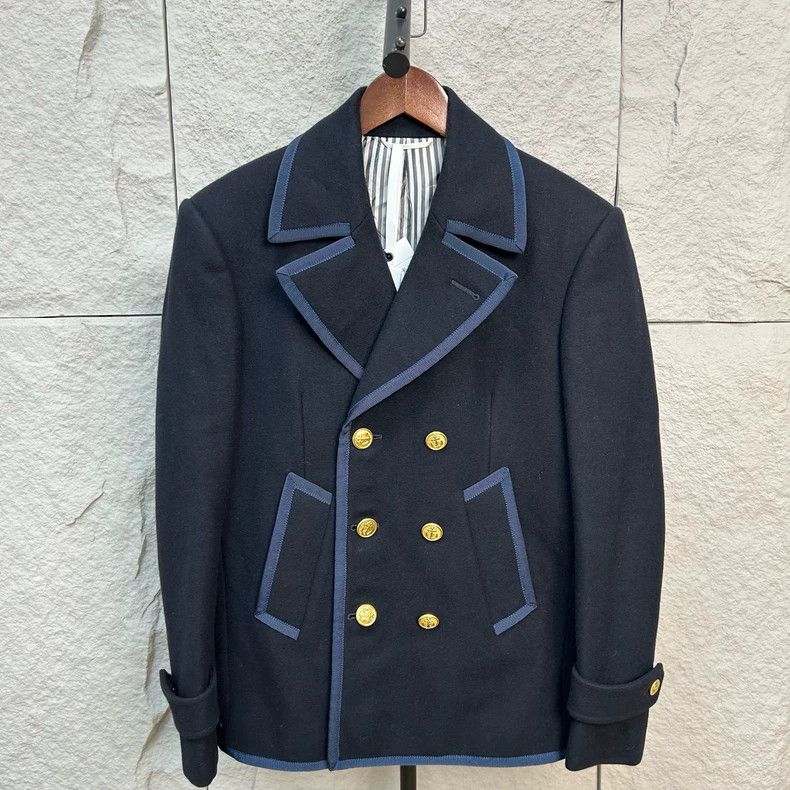 Thom Browne Thom Browne size0 Navy blue double snap coat Size 36R - 1 Thumbnail