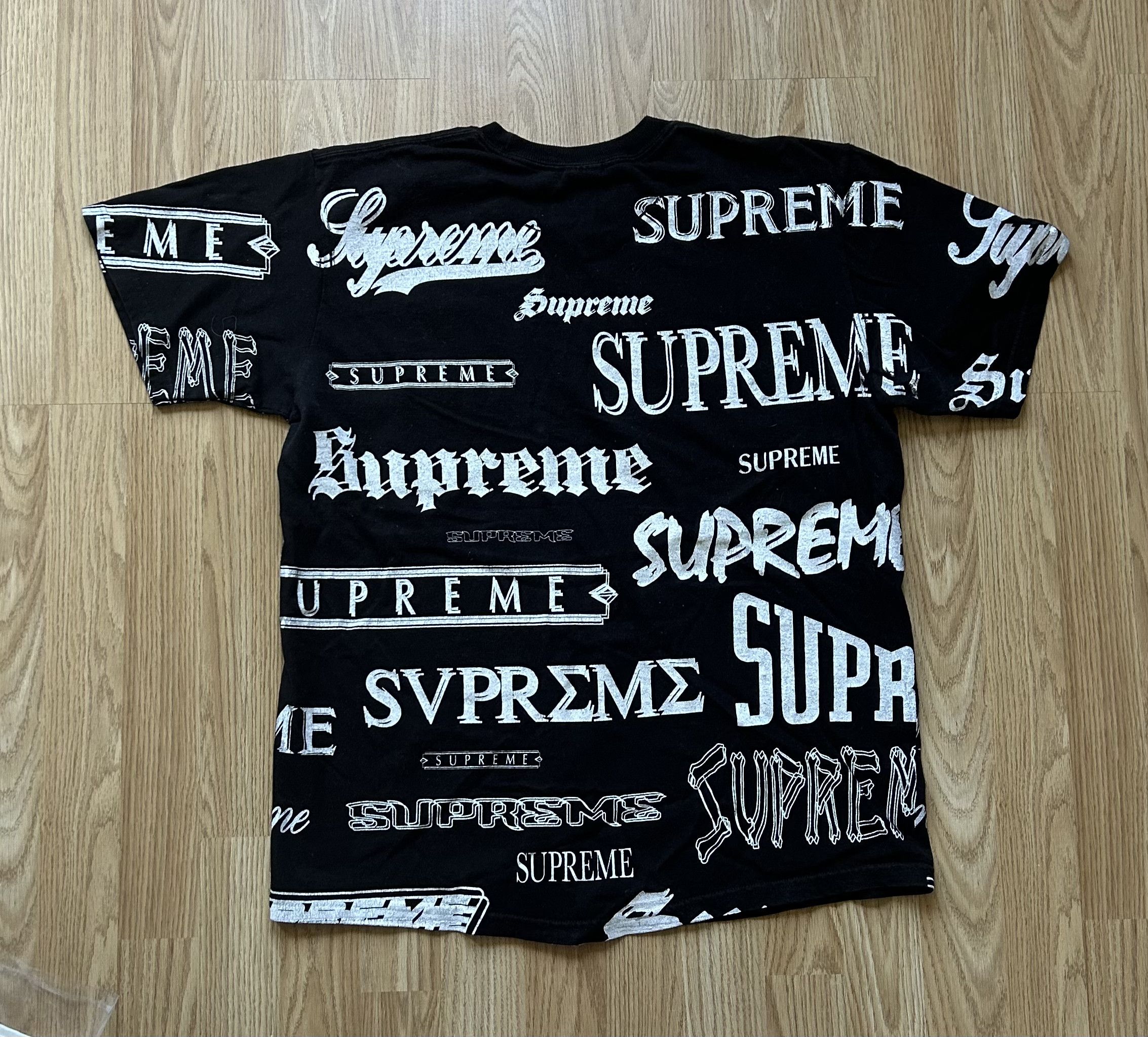 Supreme × Vintage Supreme Logo All Over Print Tee - Black Size US M / EU 48-50 / 2 - 3 Thumbnail
