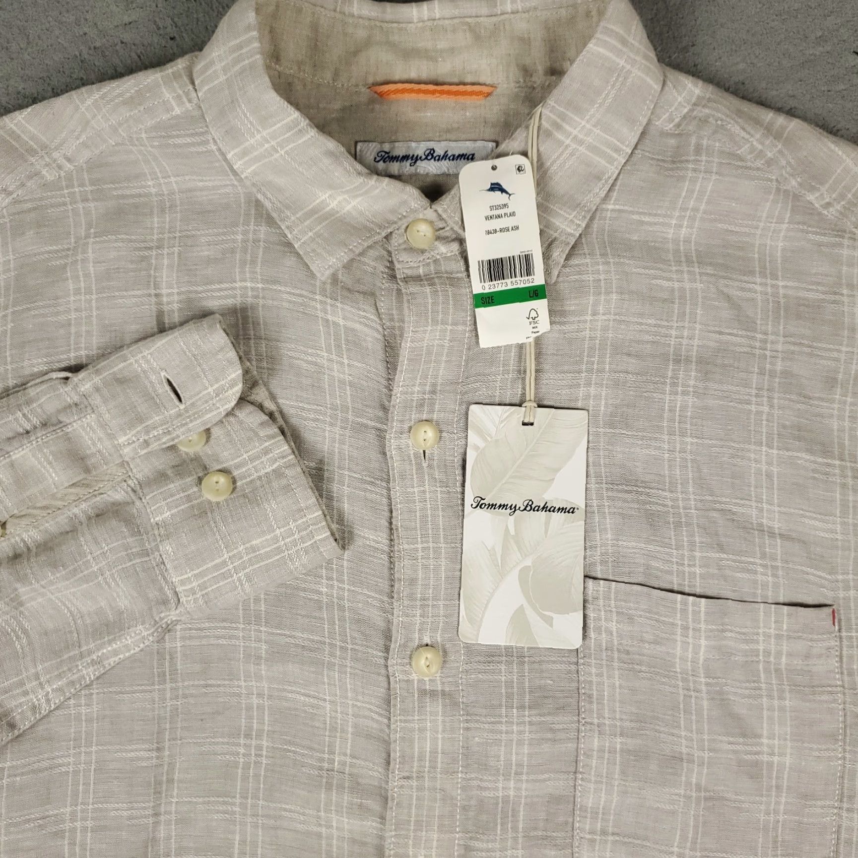 Tommy Bahama Tommy Bahama Shirt Mens Large Beige Check Linen Button Up Long Sleeve - Button-Up, Casual, Formal, Workwear, Beach, Vintage? No Size US L / EU 52-54 / 3 - 2 Thumbnail