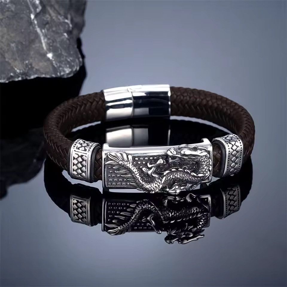 Japanese Brand 21 cm Chinoiserie Dragon Braided Leather Bracelet Size ONE SIZE - 3 Thumbnail