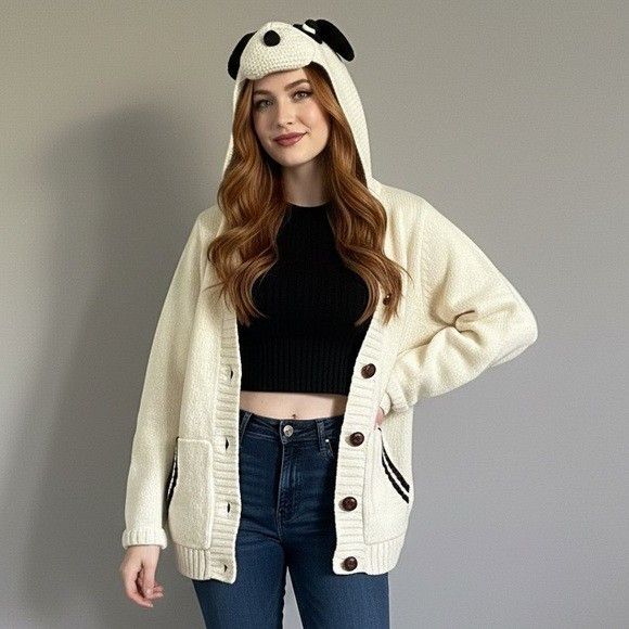 Vintage Vintage Puppy Hooded Wool Blend Cardigan Sweater - Small Size S / US 4 / IT 40 - 1 Thumbnail